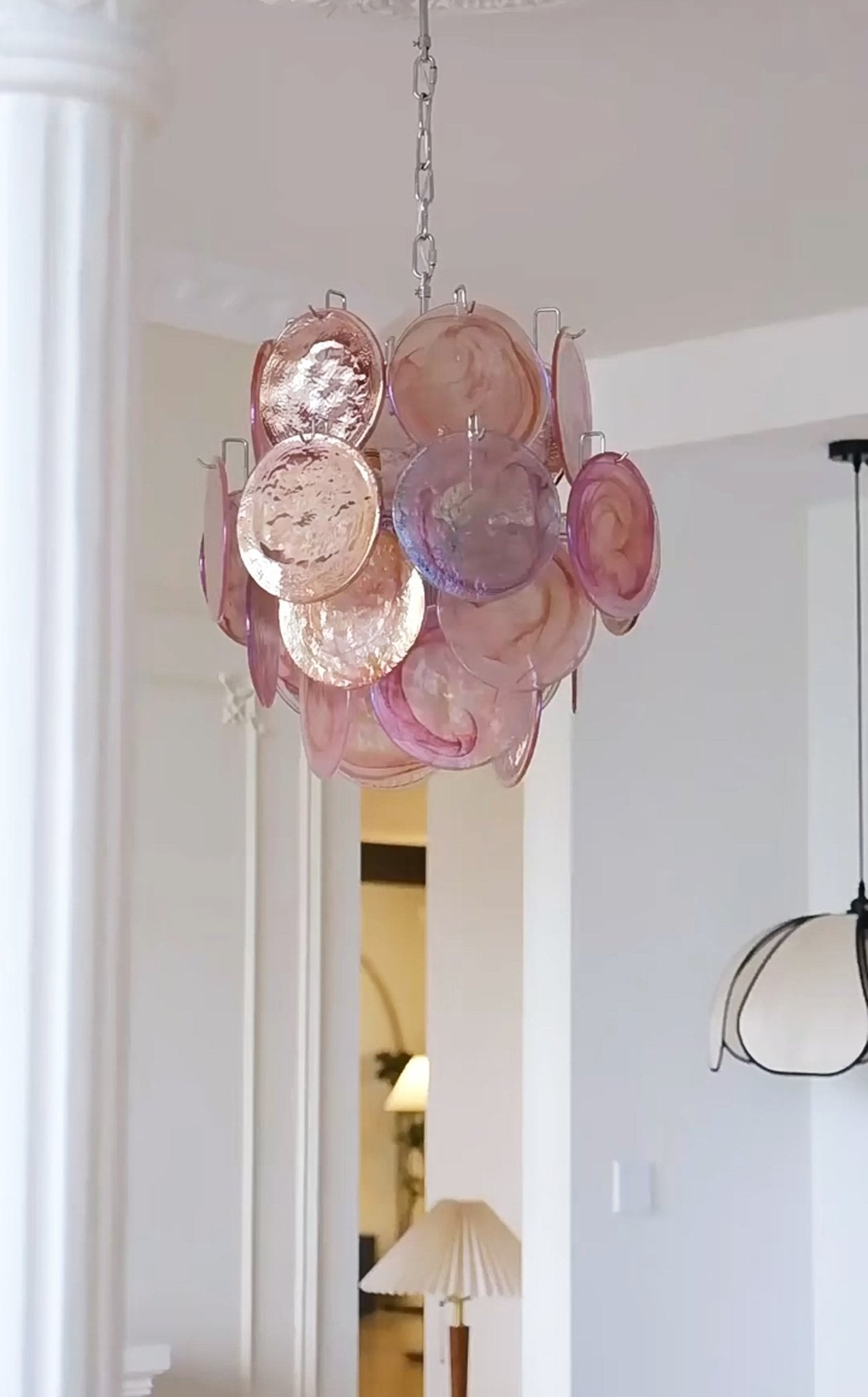 Aurora Chandelier Pink Murano Glass Disc Vintage Charm