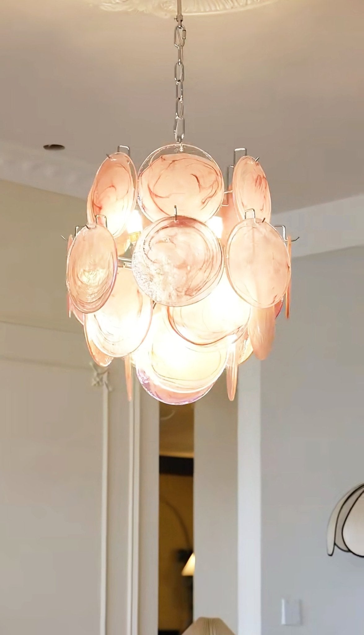 Aurora Chandelier Pink Murano Glass Disc Vintage Charm