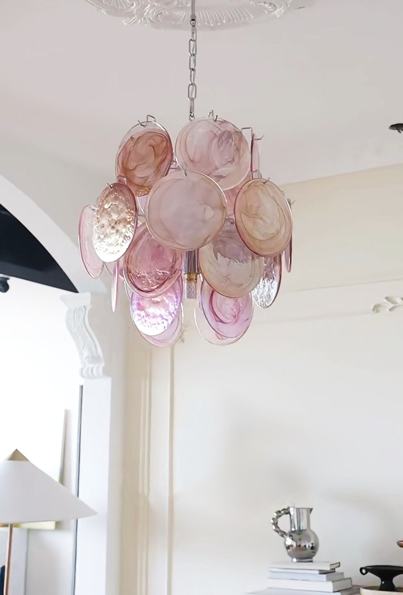 Aurora Chandelier Pink Murano Glass Disc Vintage Charm