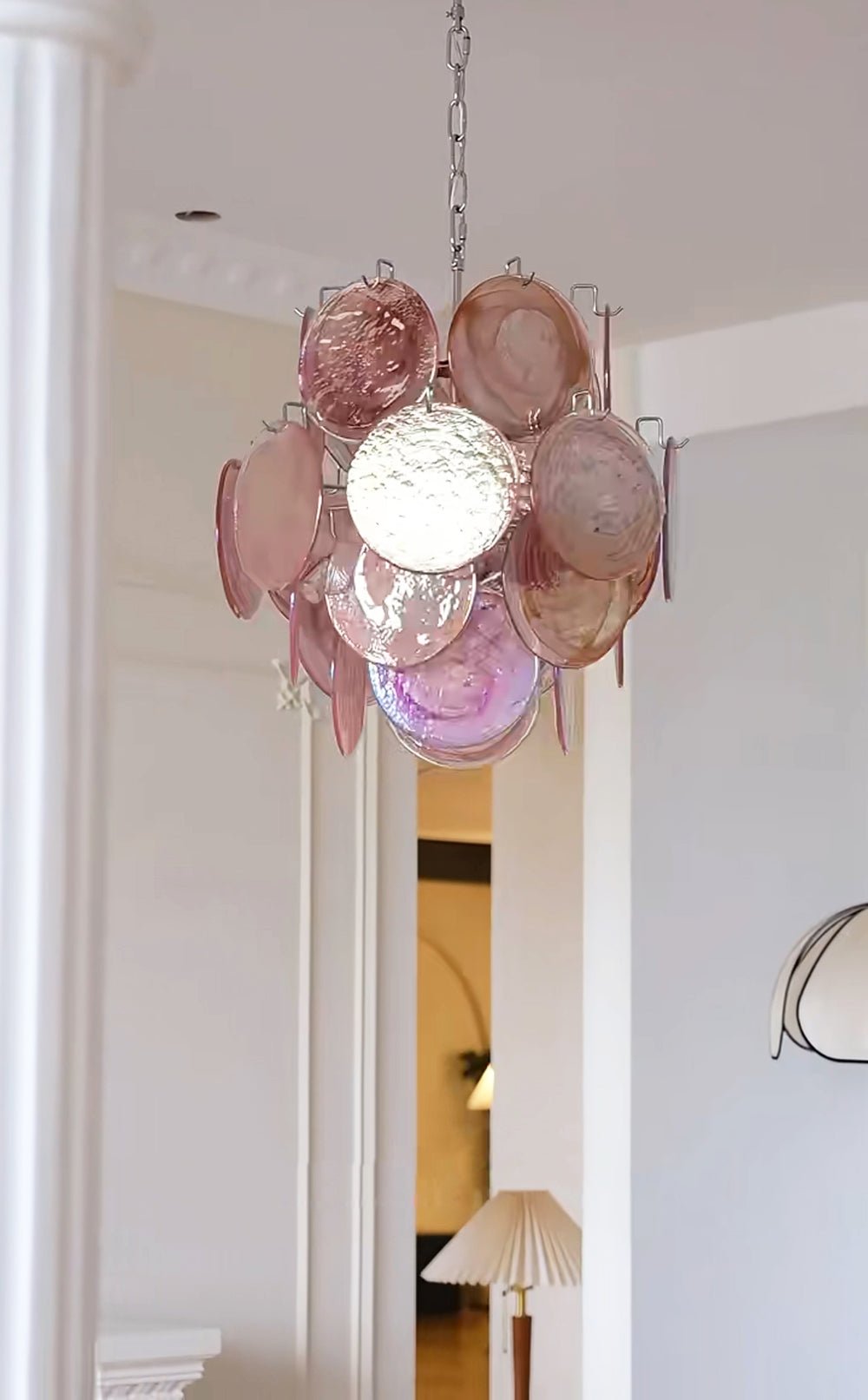 Aurora Chandelier Pink Murano Glass Disc Vintage Charm