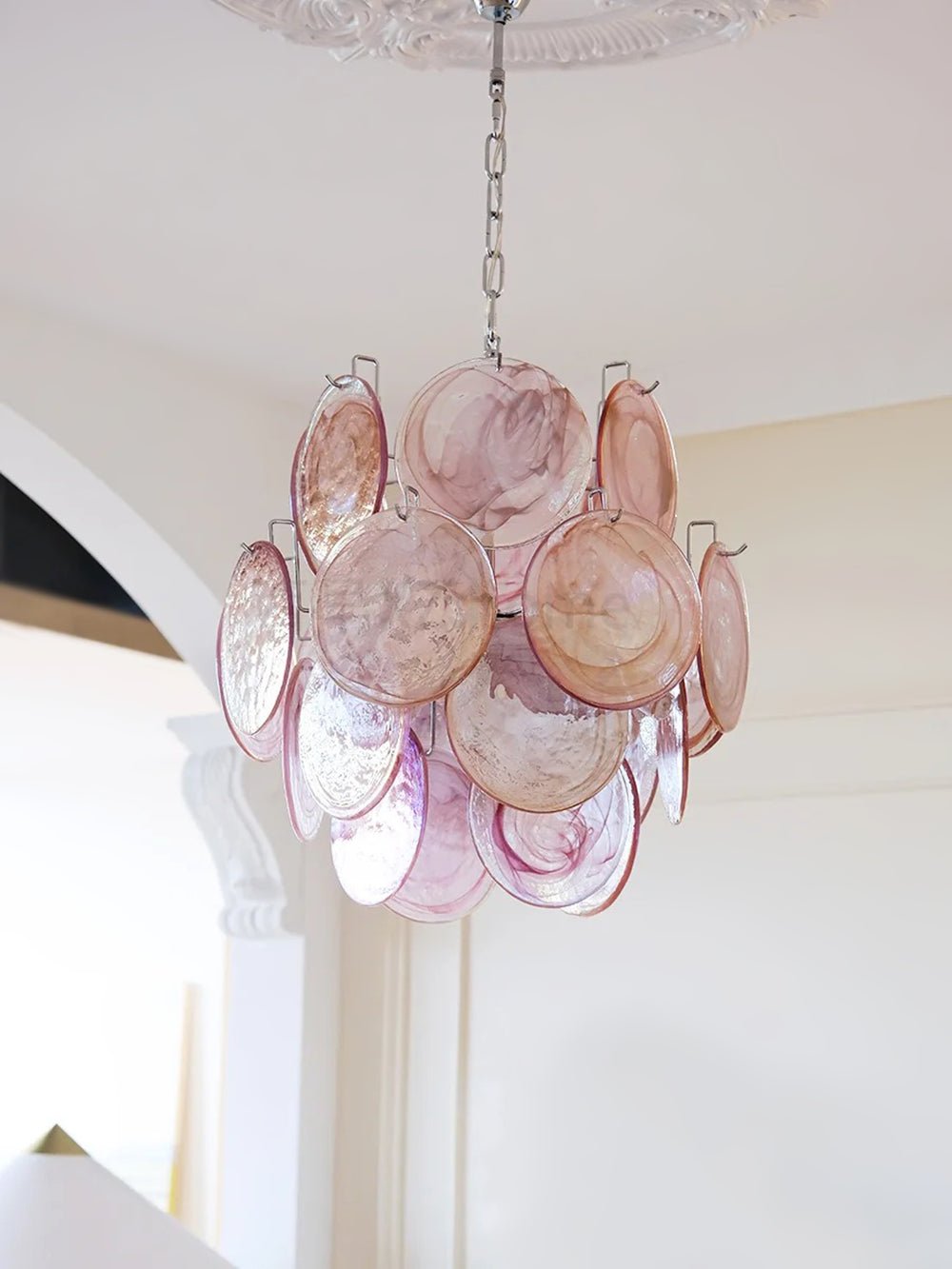 Aurora Chandelier Pink Murano Glass Disc Vintage Charm