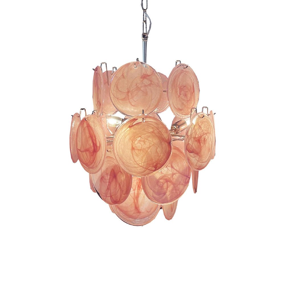 Aurora Chandelier Pink Murano Glass Disc Vintage Charm