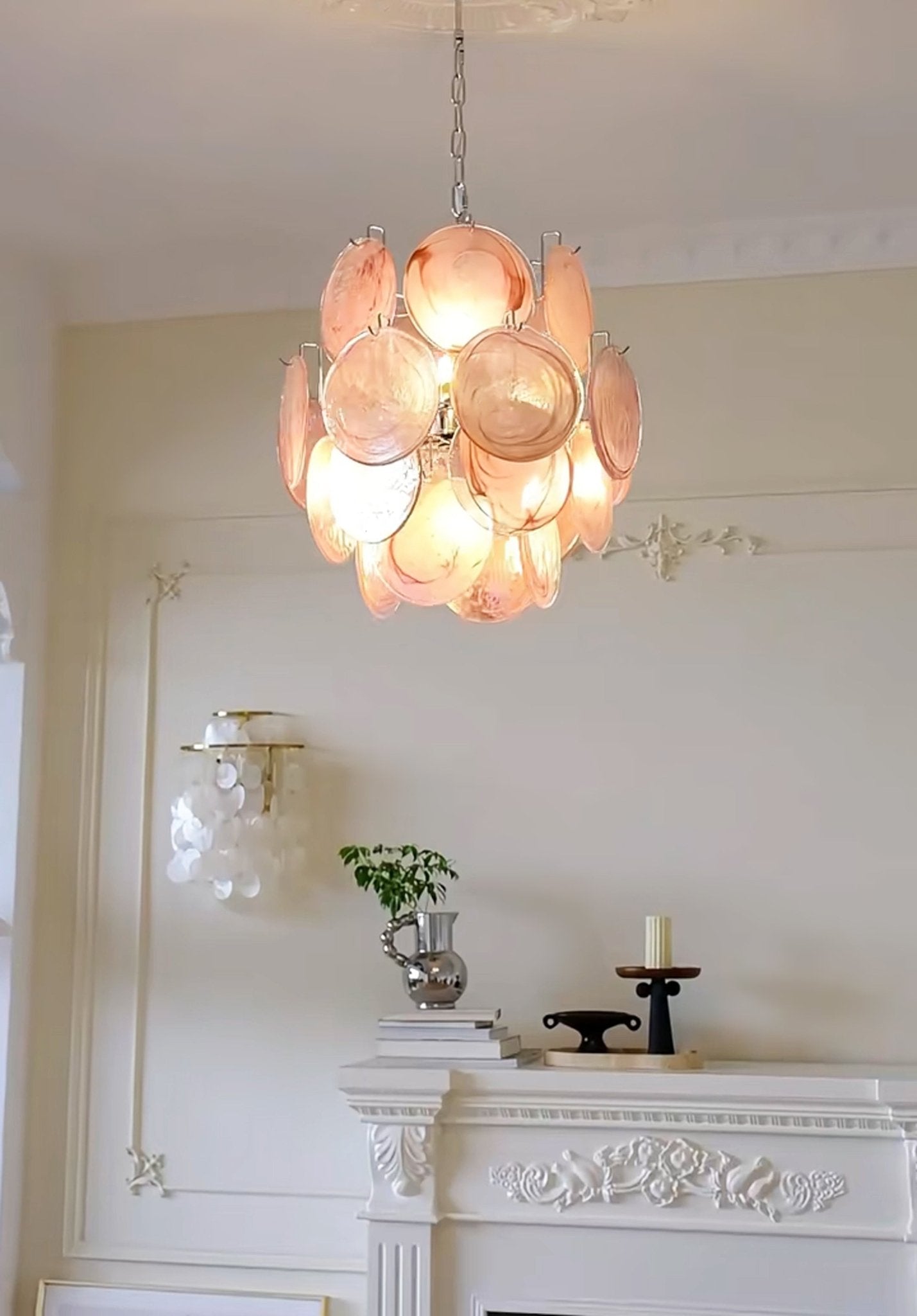 Aurora Chandelier Pink Murano Glass Disc Vintage Charm