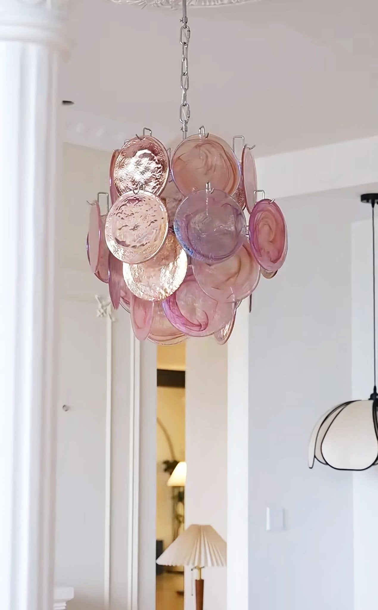 Aurora Chandelier Pink Murano Glass Disc Vintage Charm