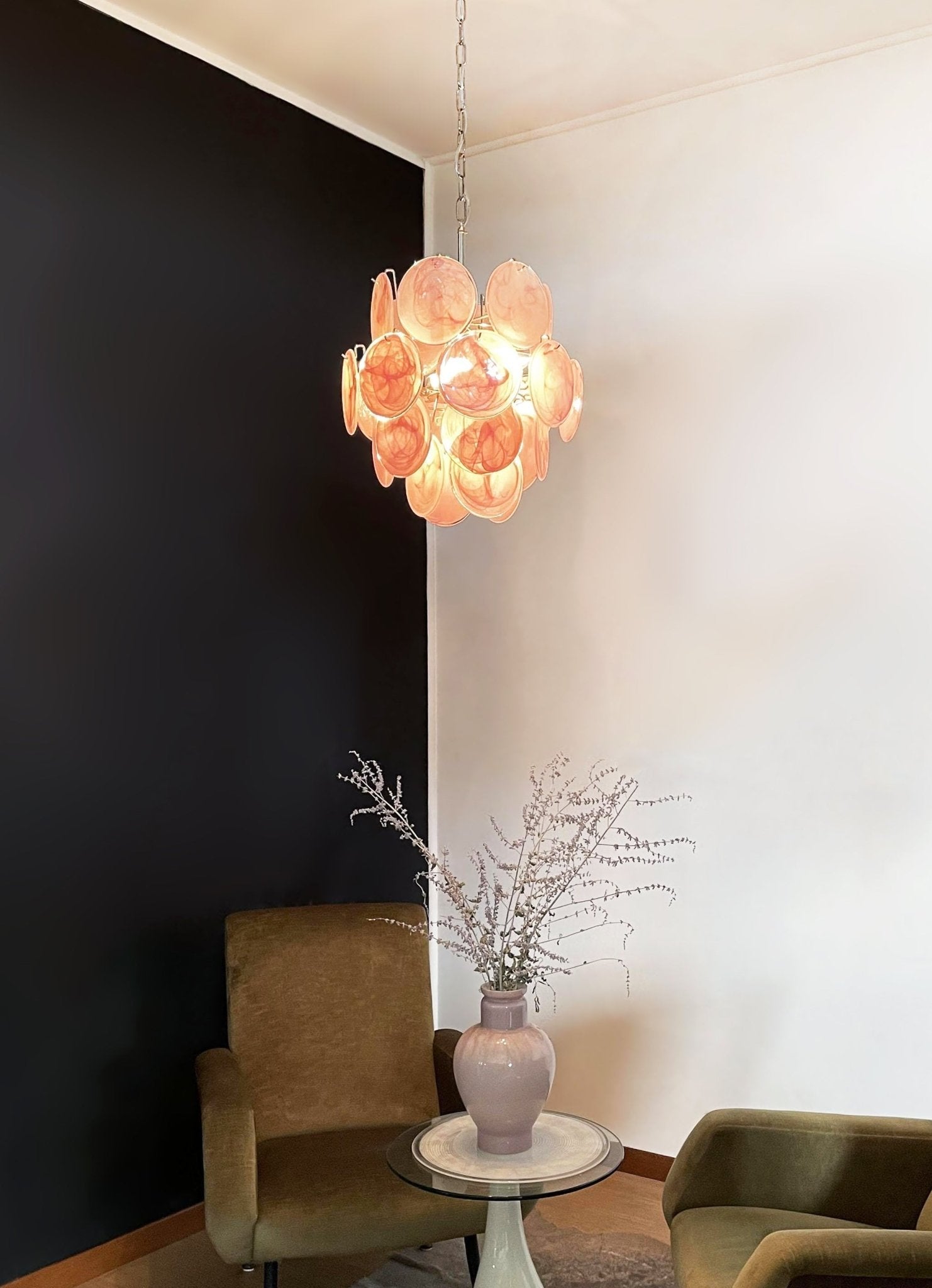 Aurora Chandelier Pink Murano Glass Disc Vintage Charm