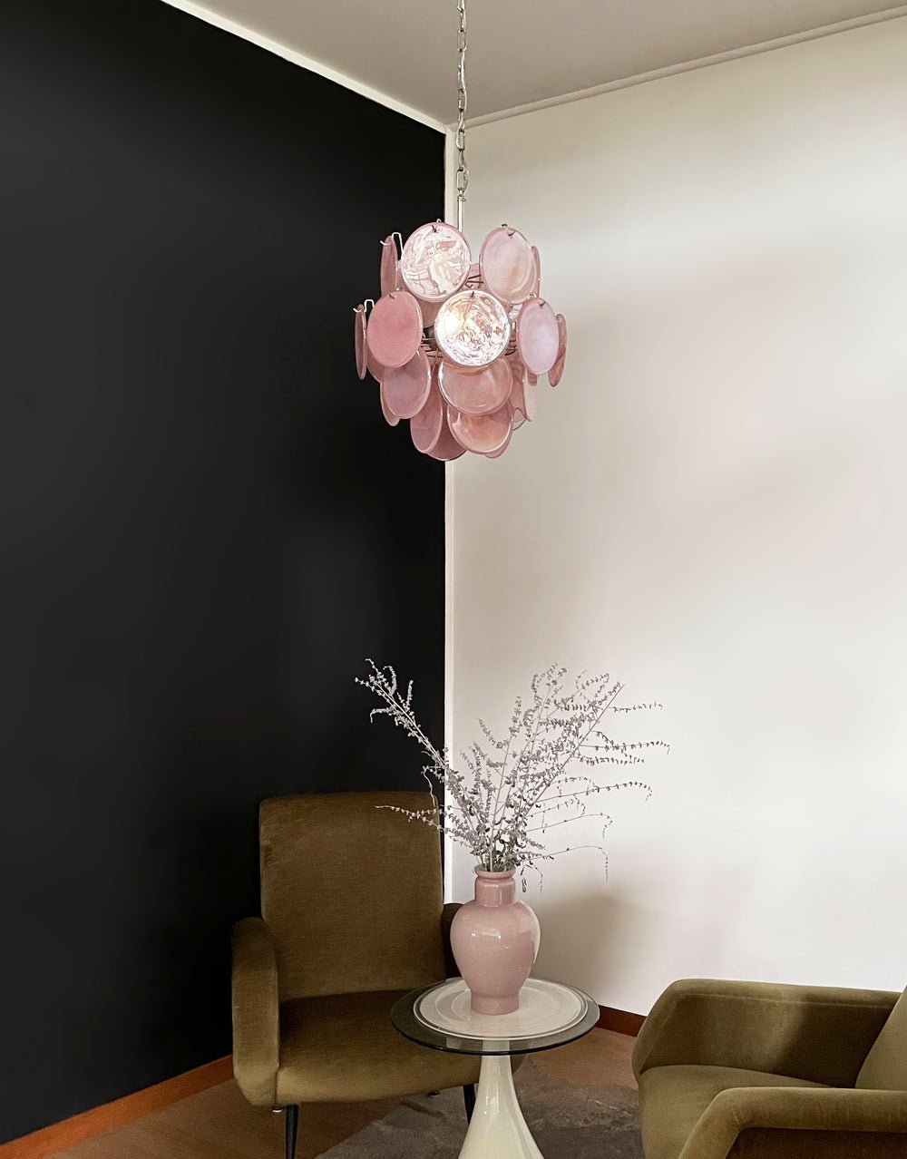 Aurora Chandelier Pink Murano Glass Disc Vintage Charm