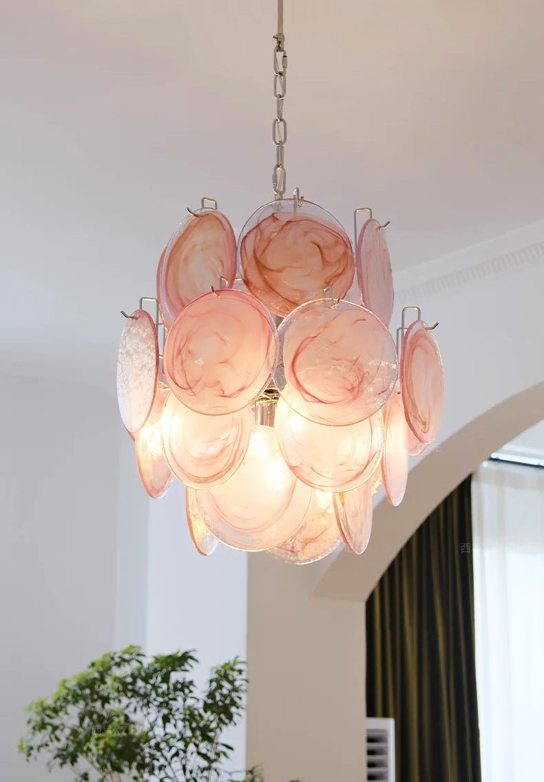 Aurora Chandelier Pink Murano Glass Disc Vintage Charm