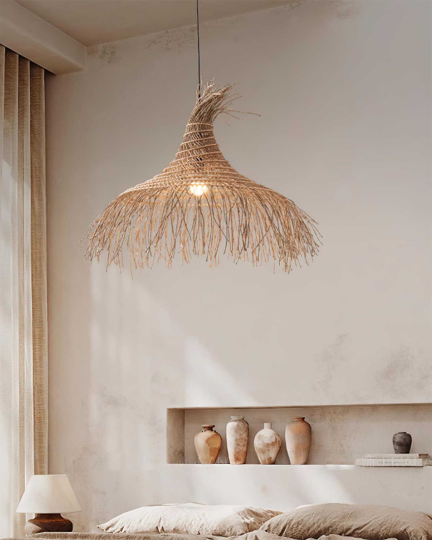 Pendant Light Handwoven Rattan Shade Metal Frame Bohemian Natural - Neutralighting
