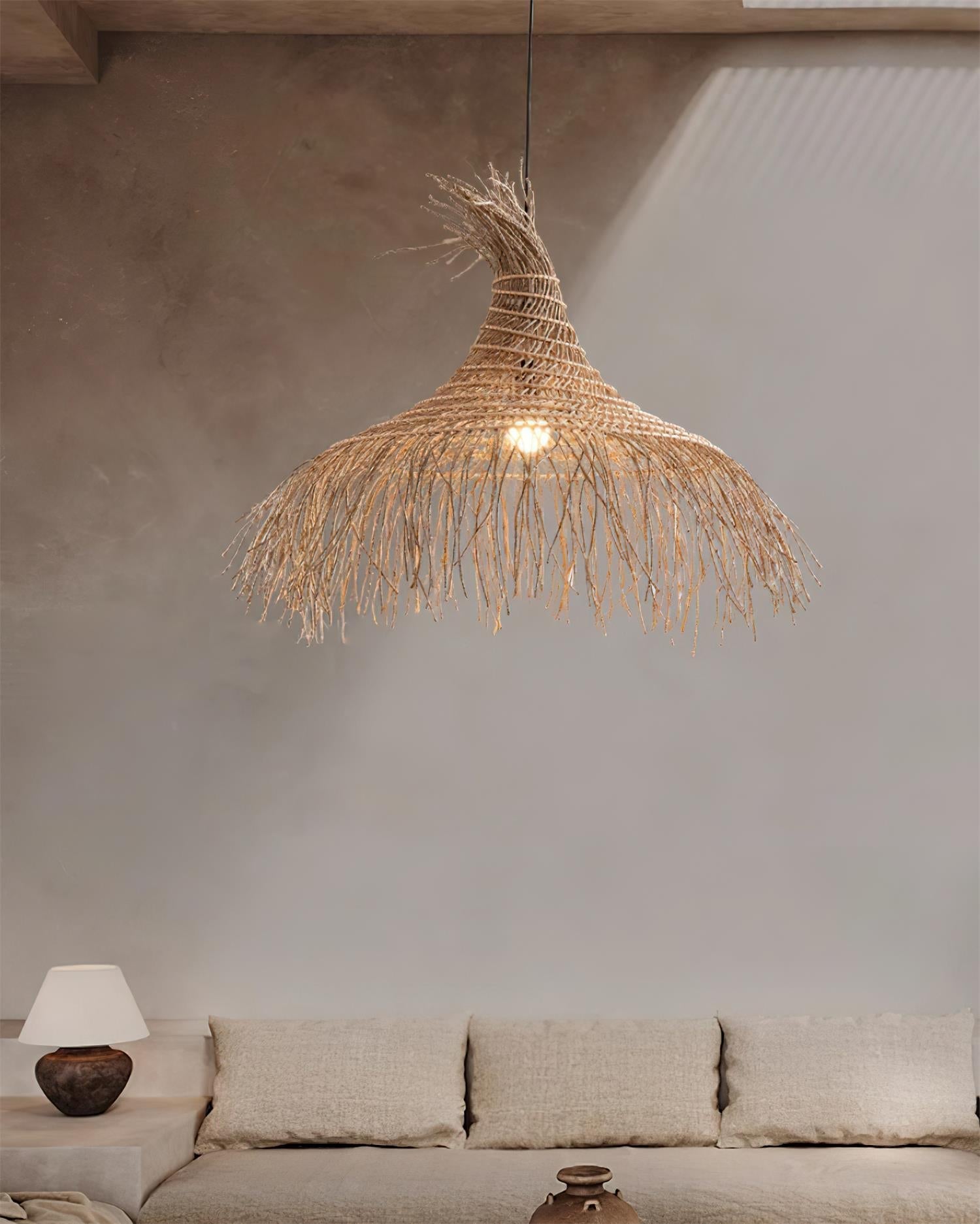 Pendant Light Handwoven Rattan Shade Metal Frame Bohemian Natural - Neutralighting