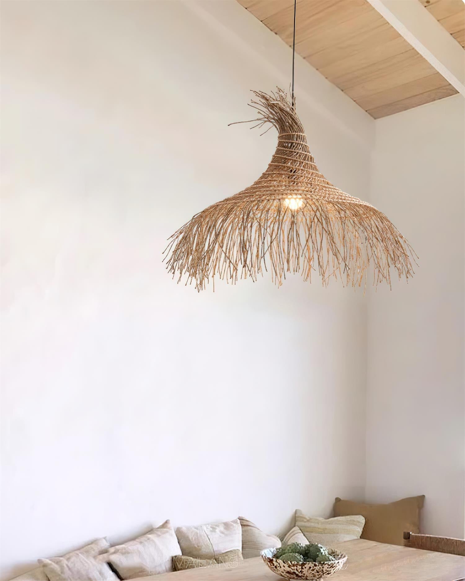 Pendant Light Handwoven Rattan Shade Metal Frame Bohemian Natural - Neutralighting