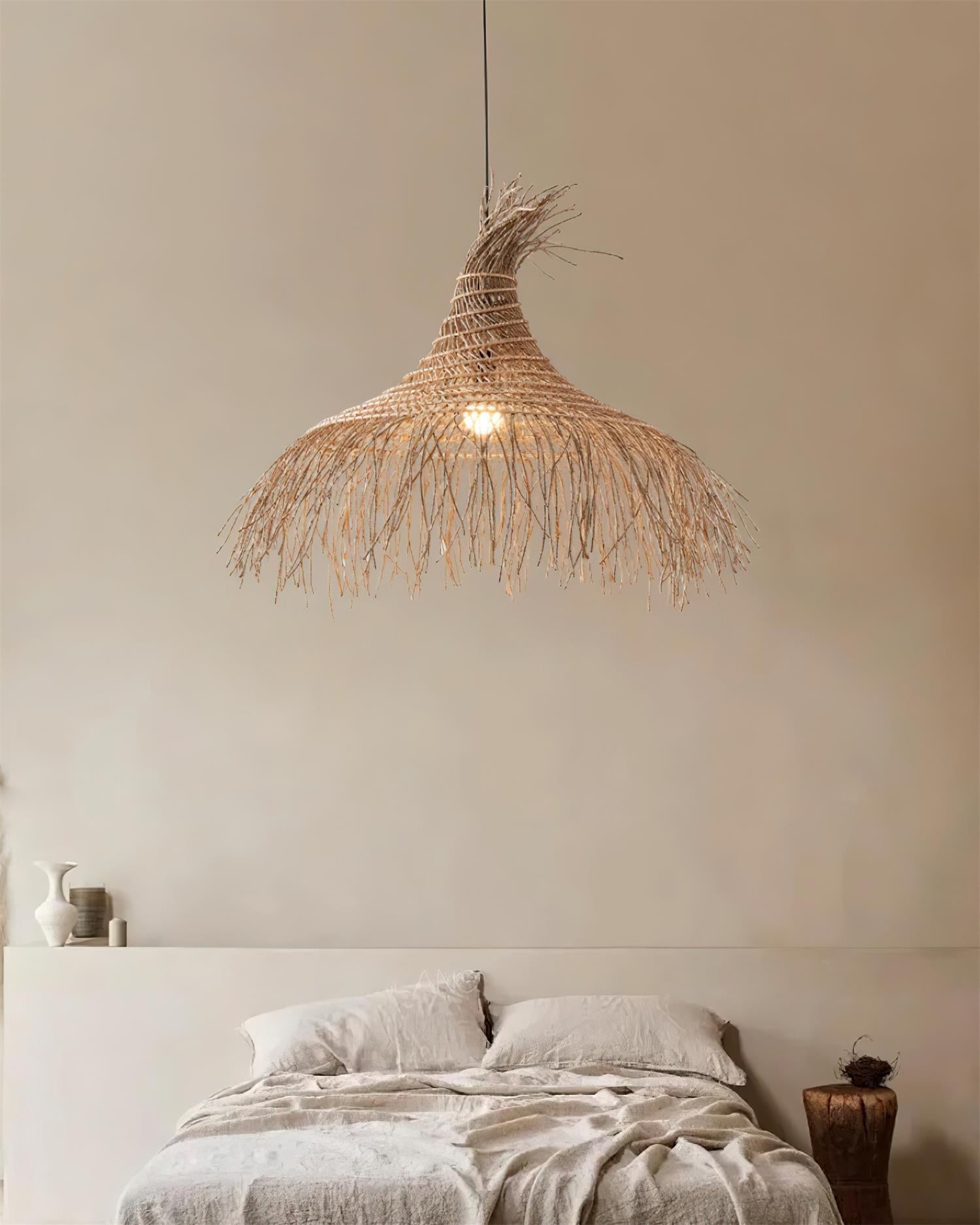 Pendant Light Handwoven Rattan Shade Metal Frame Bohemian Natural - Neutralighting