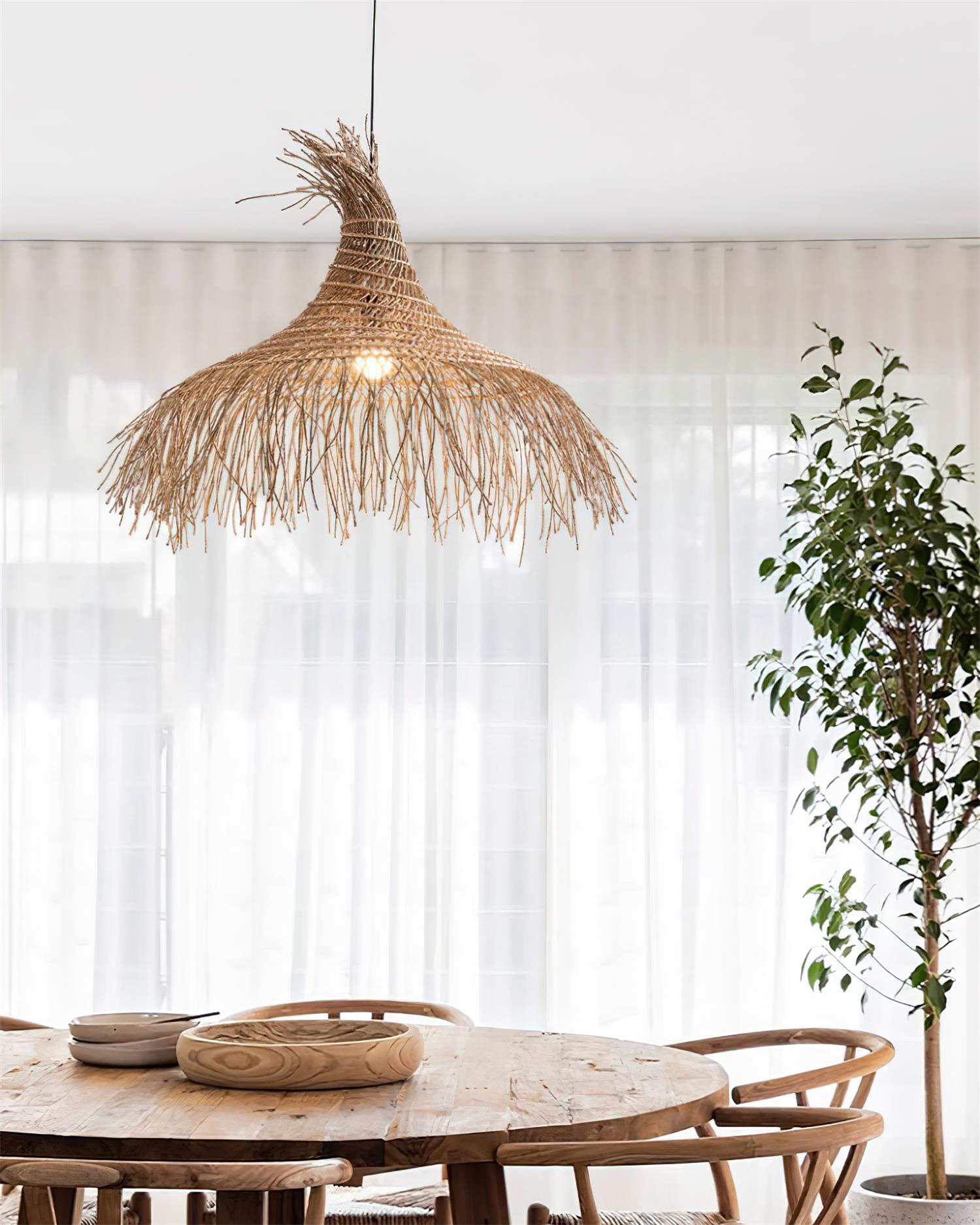 Pendant Light Handwoven Rattan Shade Metal Frame Bohemian Natural - Neutralighting