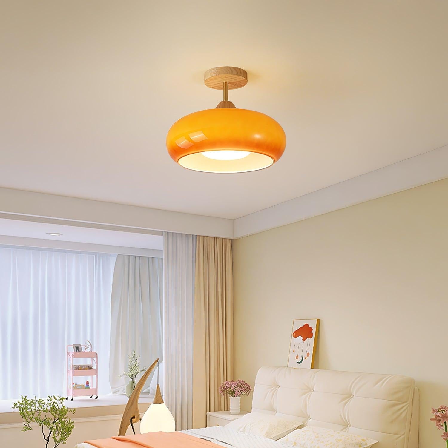Charlotte Flush Mount Ceiling Light Glass Wood &Orange&White - Neutralighting