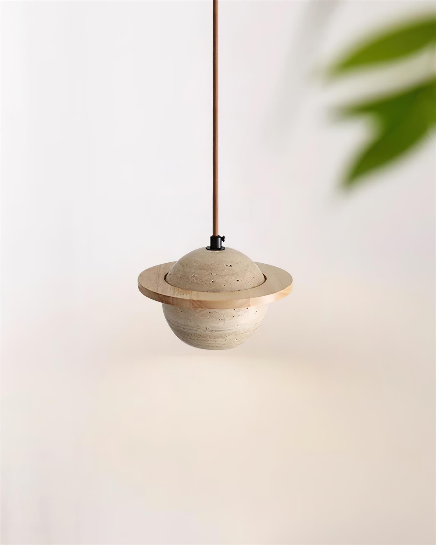 Pendant Light Travertine Planet Walnut Wood Ambient Minimalist - Neutralighting