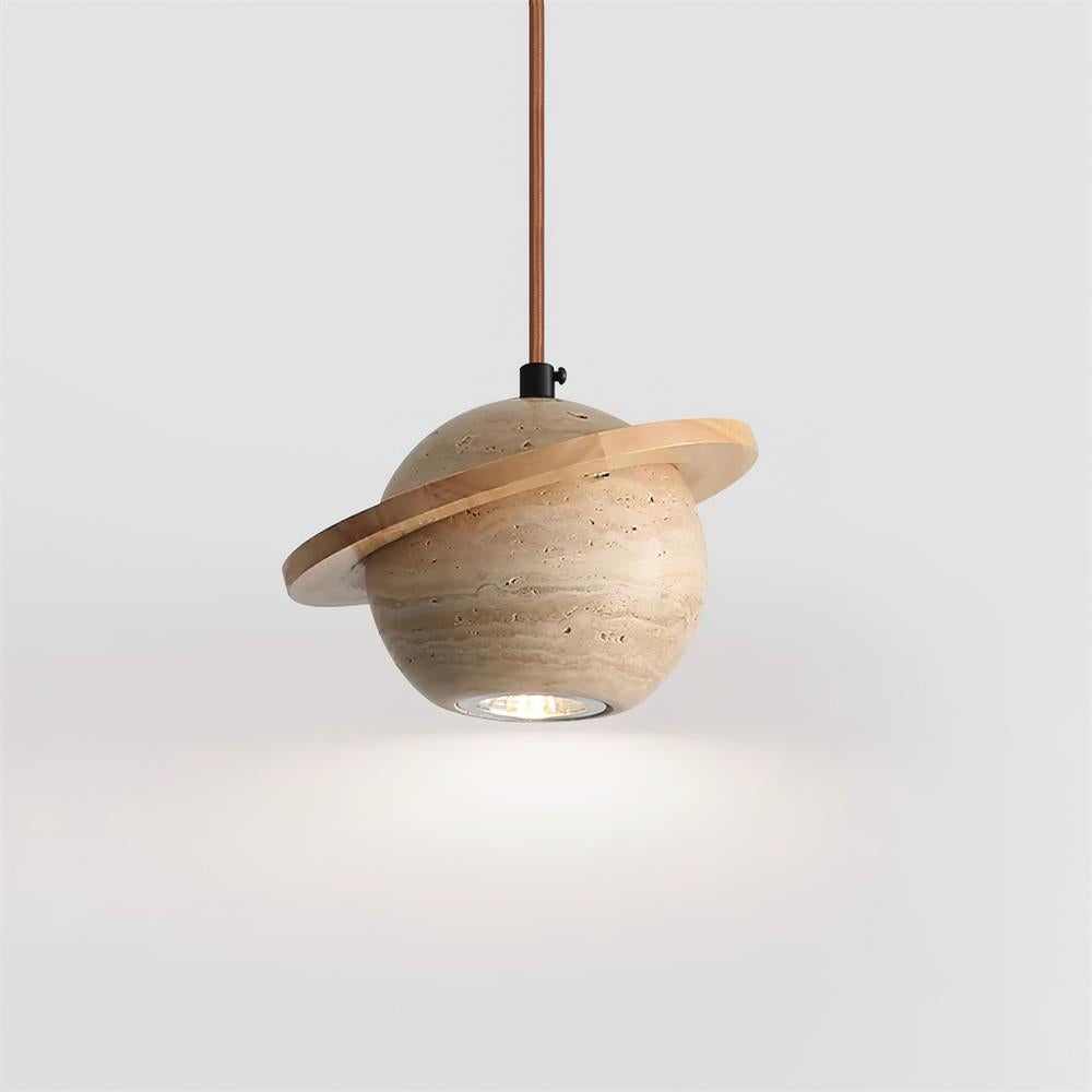 Pendant Light Travertine Planet Walnut Wood Ambient Minimalist - Neutralighting