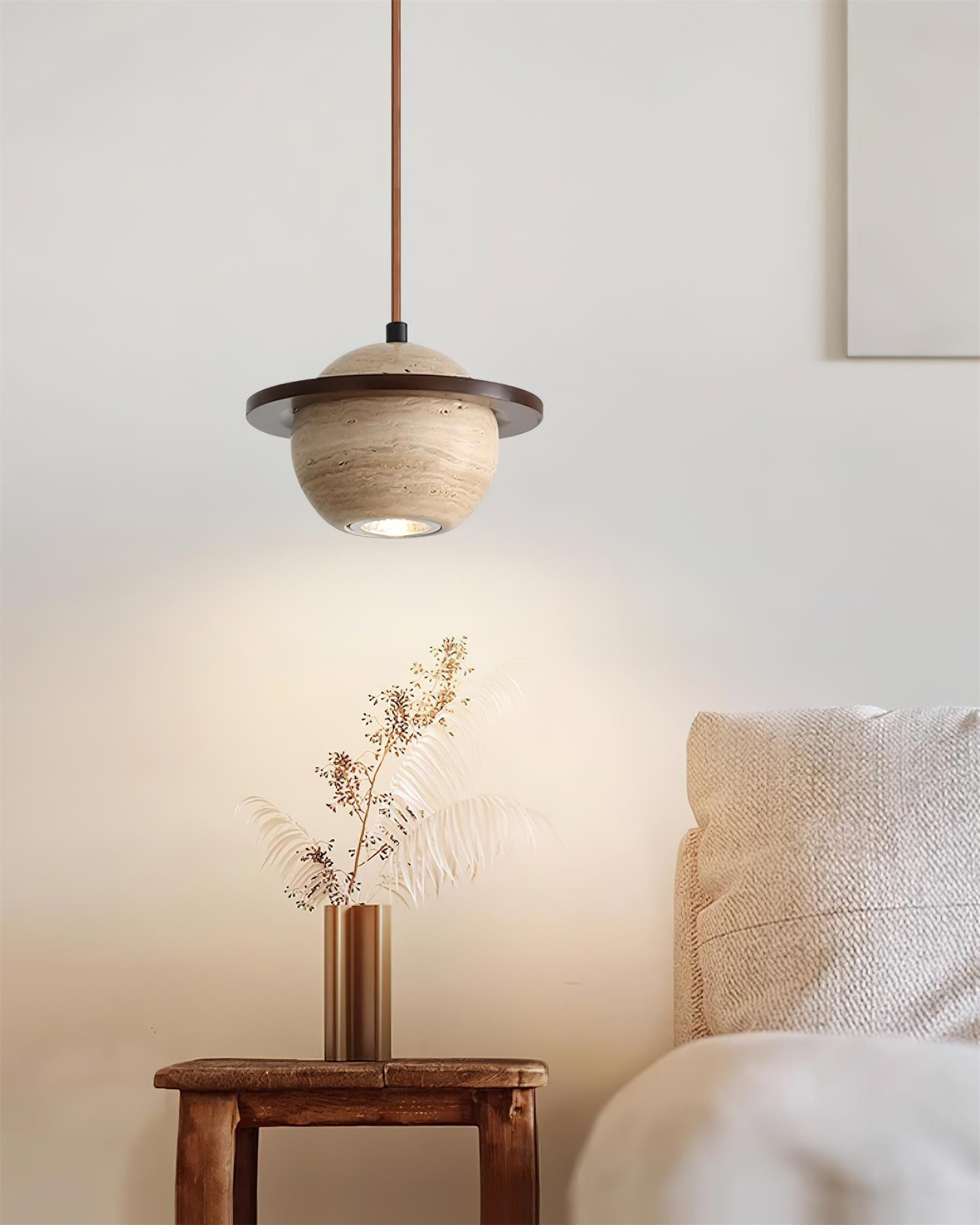 Pendant Light Travertine Planet Walnut Wood Ambient Minimalist - Neutralighting