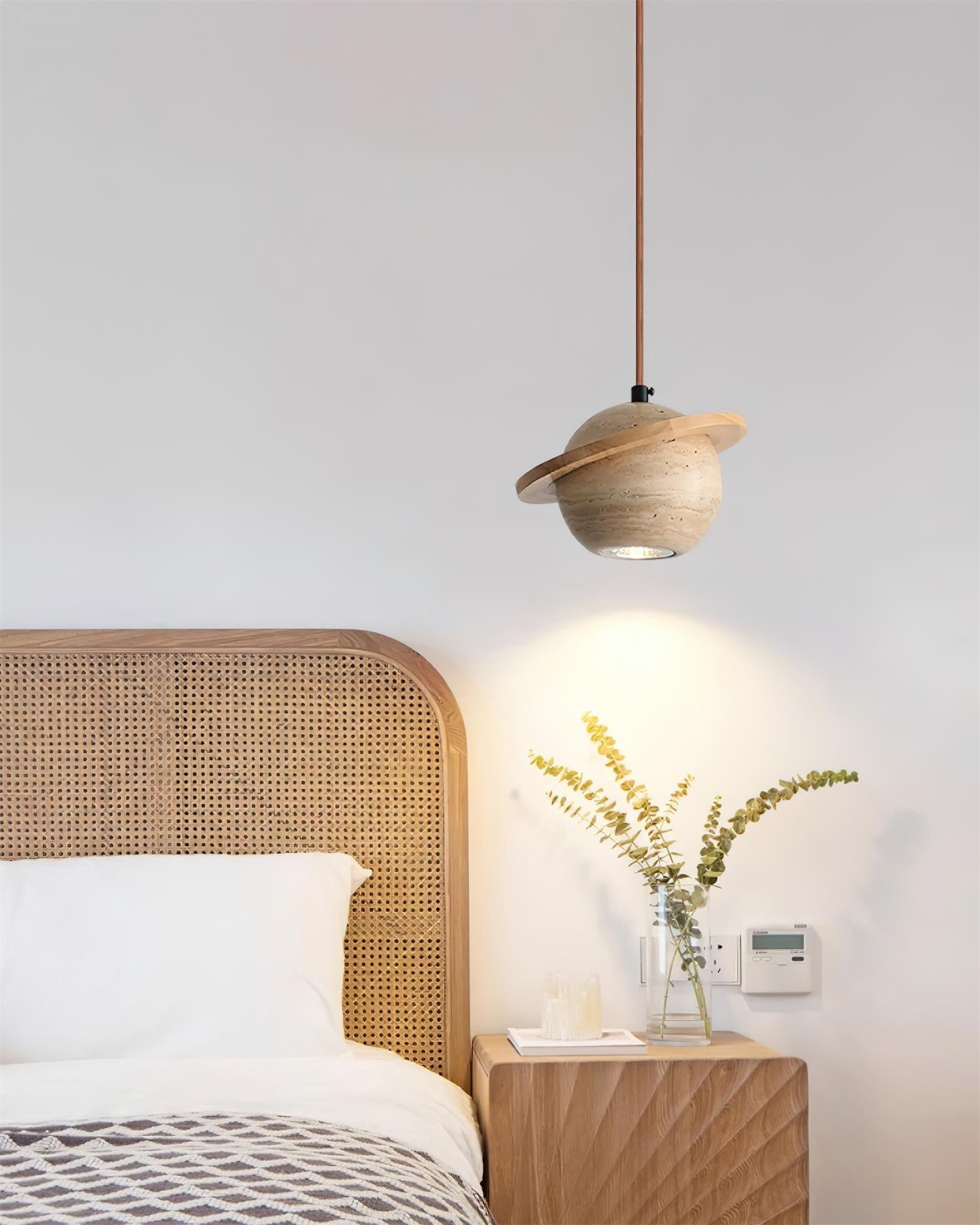 Pendant Light Travertine Planet Walnut Wood Ambient Minimalist - Neutralighting