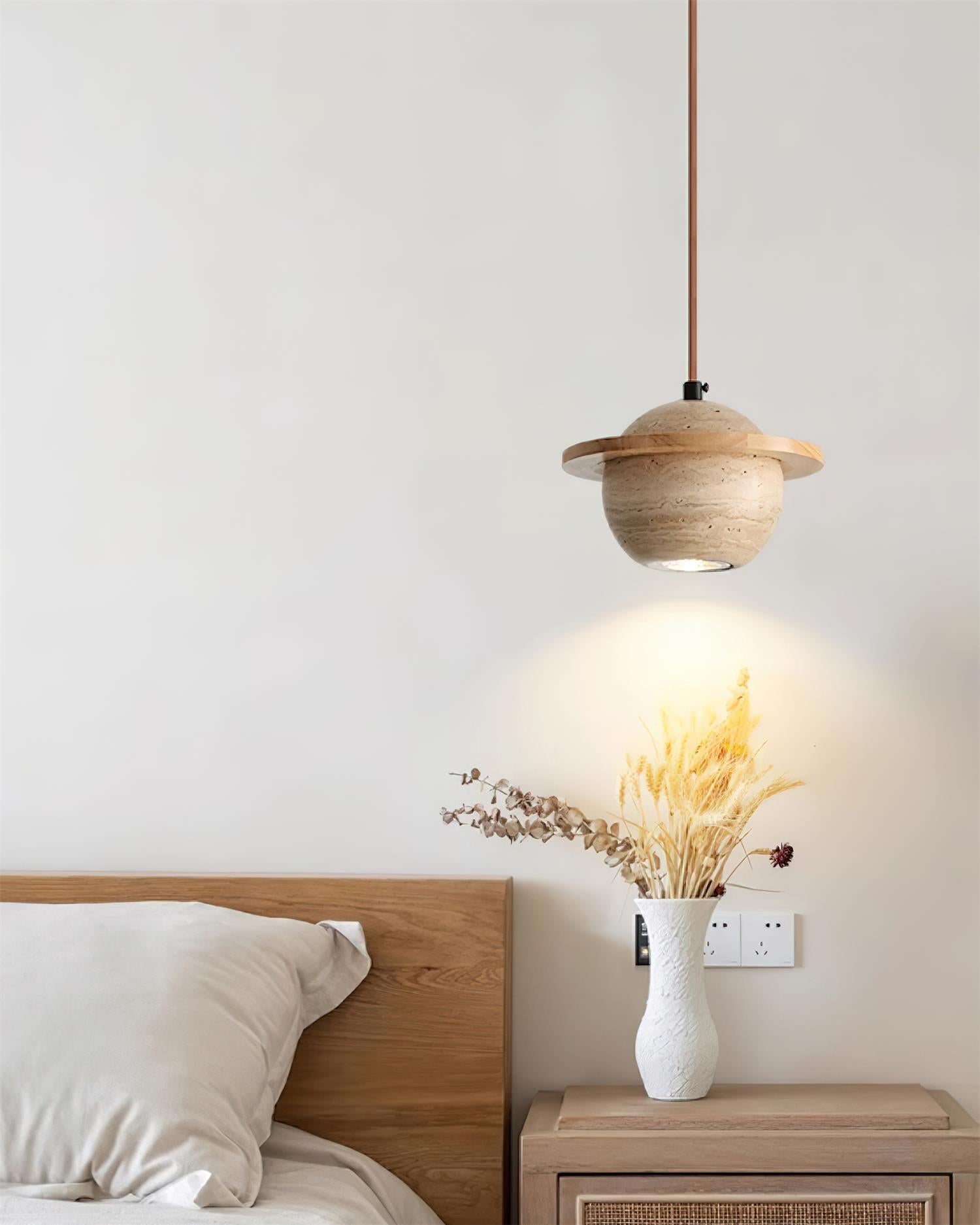 Pendant Light Travertine Planet Walnut Wood Ambient Minimalist - Neutralighting