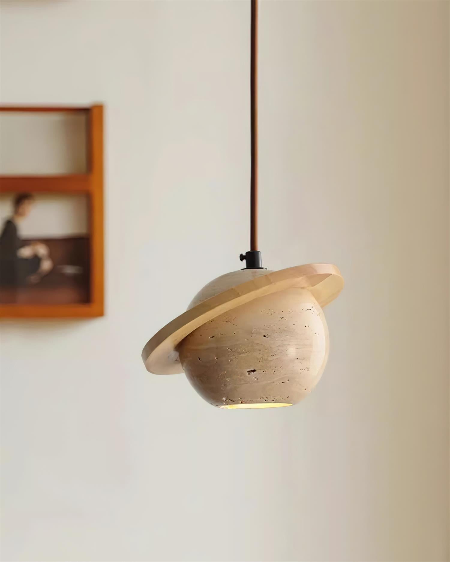 Pendant Light Travertine Planet Walnut Wood Ambient Minimalist - Neutralighting