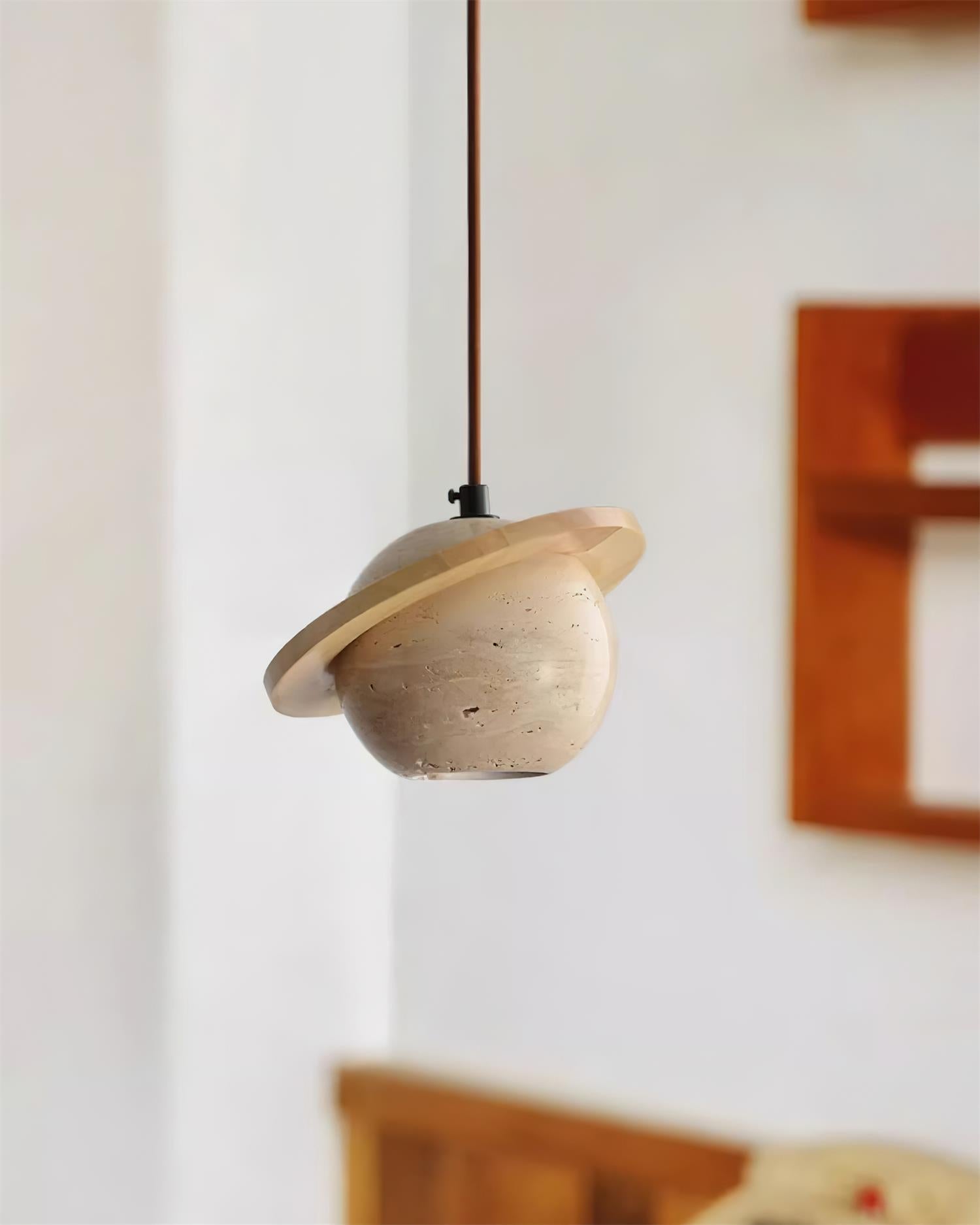 Pendant Light Travertine Planet Walnut Wood Ambient Minimalist - Neutralighting