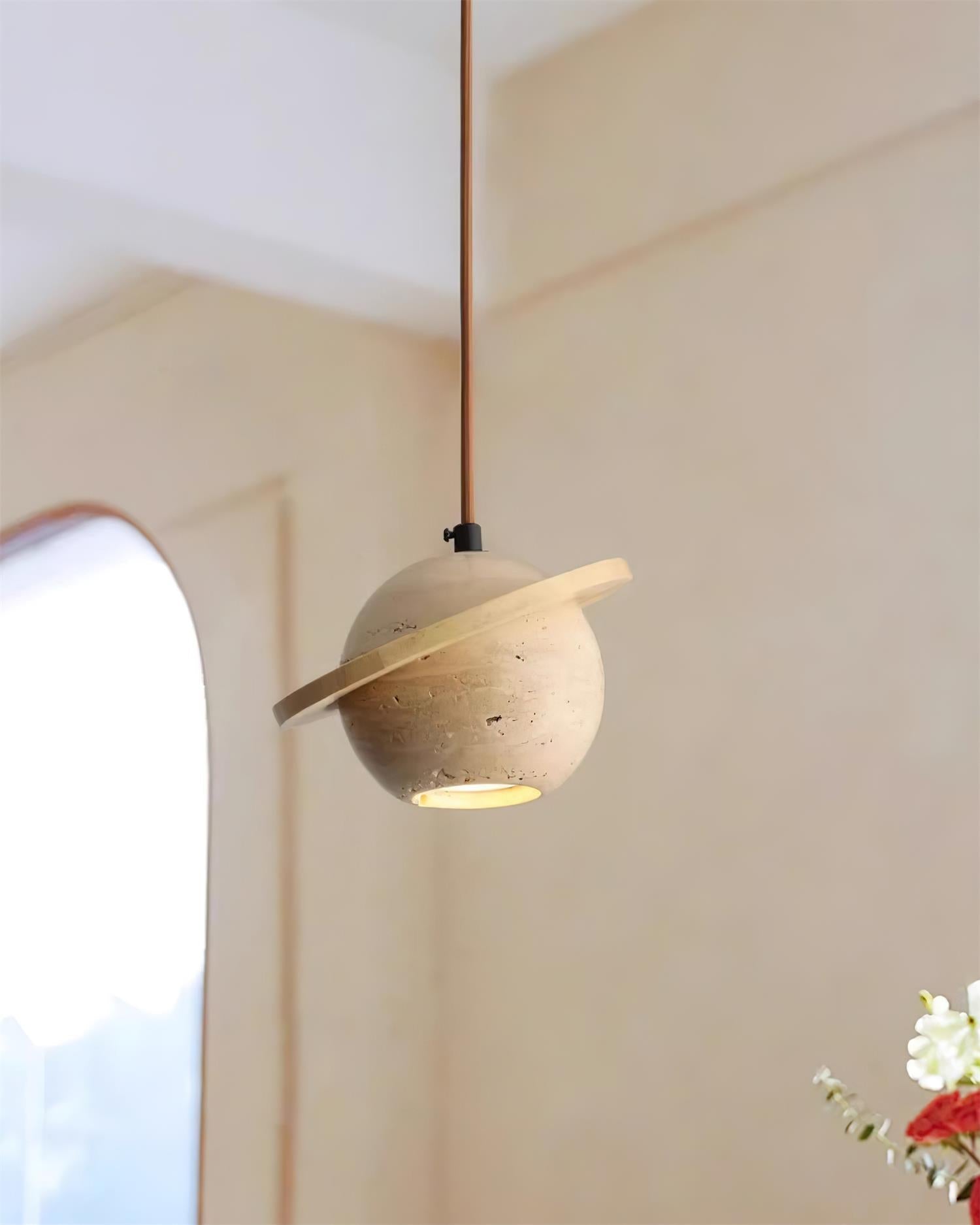 Pendant Light Travertine Planet Walnut Wood Ambient Minimalist - Neutralighting