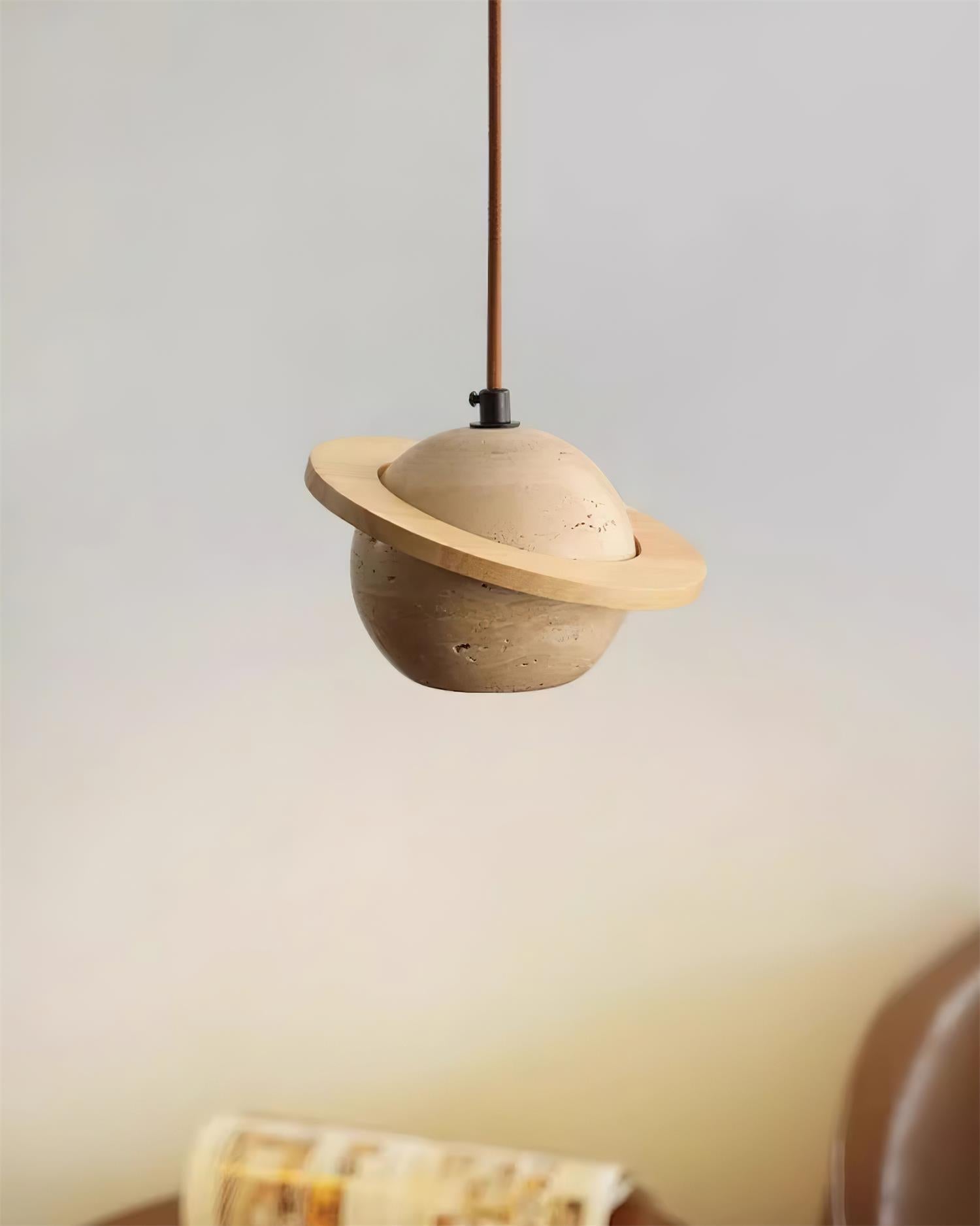 Pendant Light Travertine Planet Walnut Wood Ambient Minimalist - Neutralighting