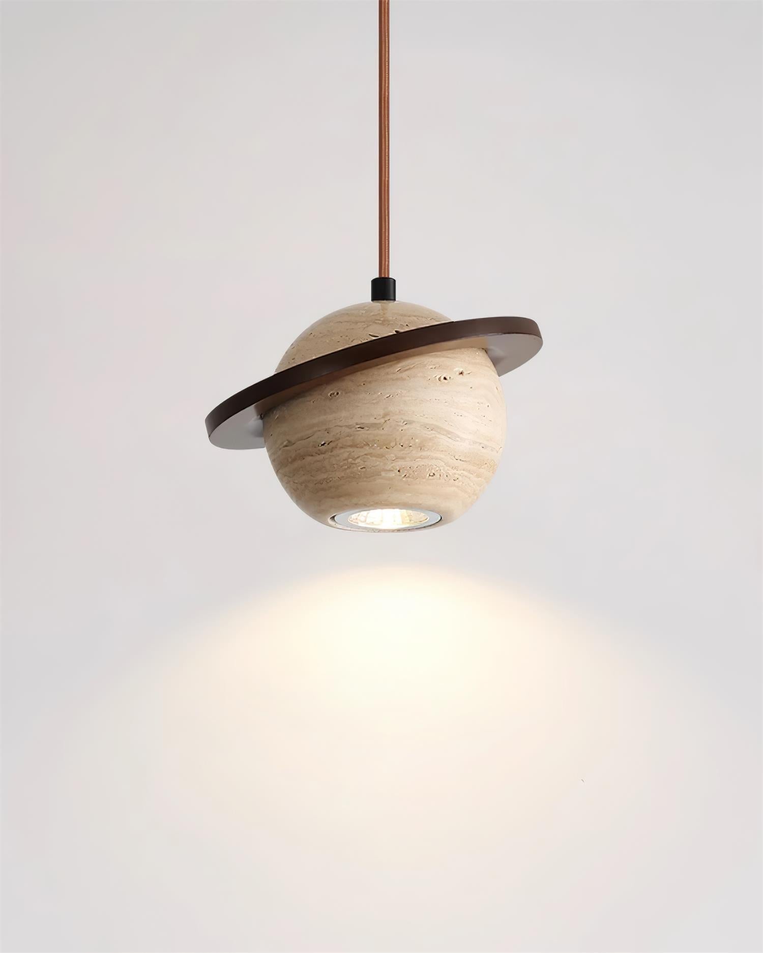Pendant Light Travertine Planet Walnut Wood Ambient Minimalist - Neutralighting