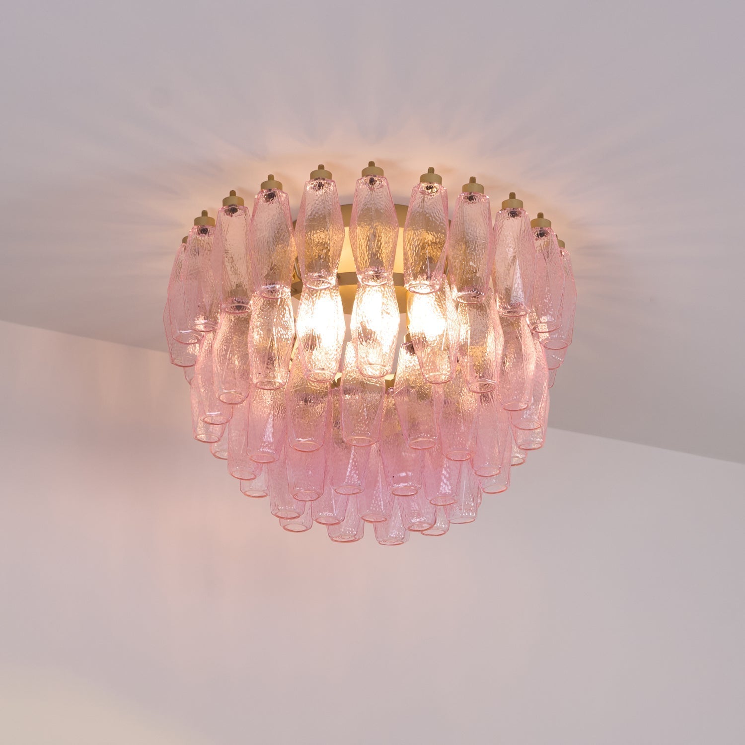 Aurora Ceiling Lamp Poliedri Pink Murano Glass Layered Flush Mount