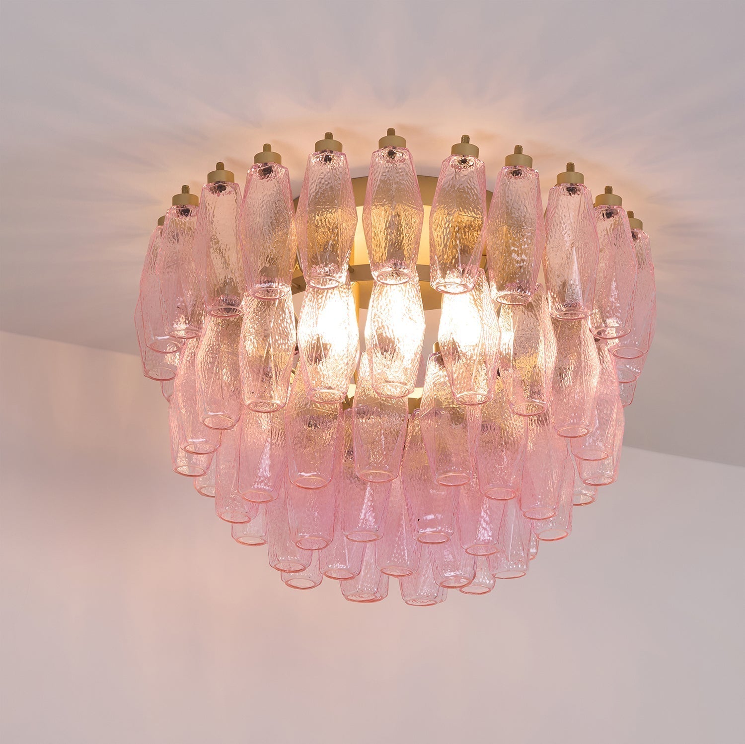 Aurora Ceiling Lamp Poliedri Pink Murano Glass Layered Flush Mount