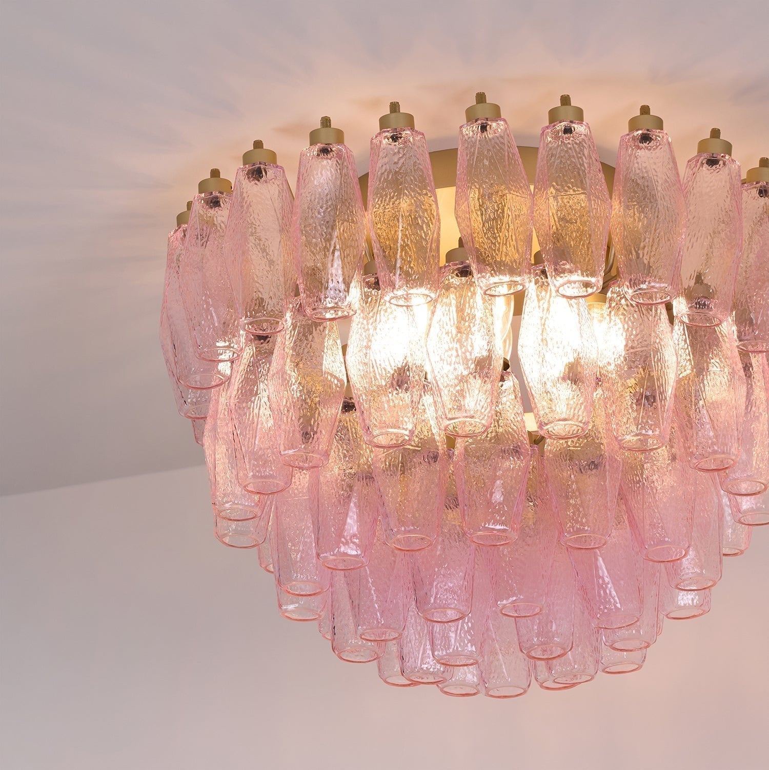 Aurora Ceiling Lamp Poliedri Pink Murano Glass Layered Flush Mount