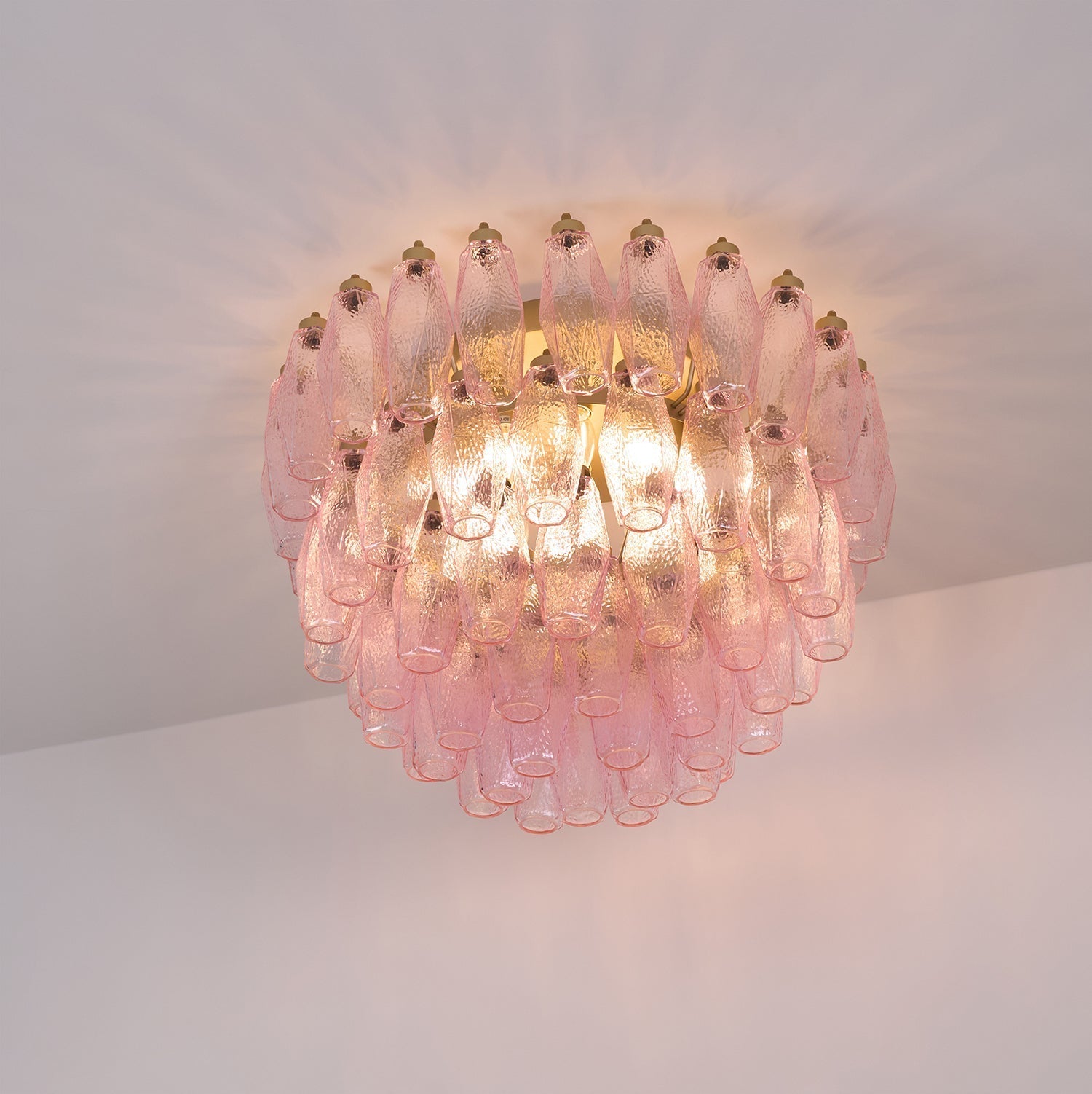Aurora Ceiling Lamp Poliedri Pink Murano Glass Layered Flush Mount
