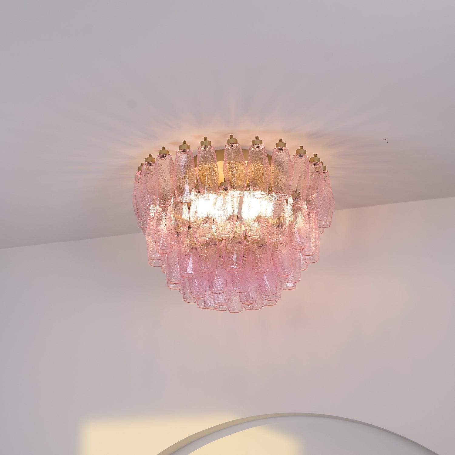 Aurora Ceiling Lamp Poliedri Pink Murano Glass Layered Flush Mount