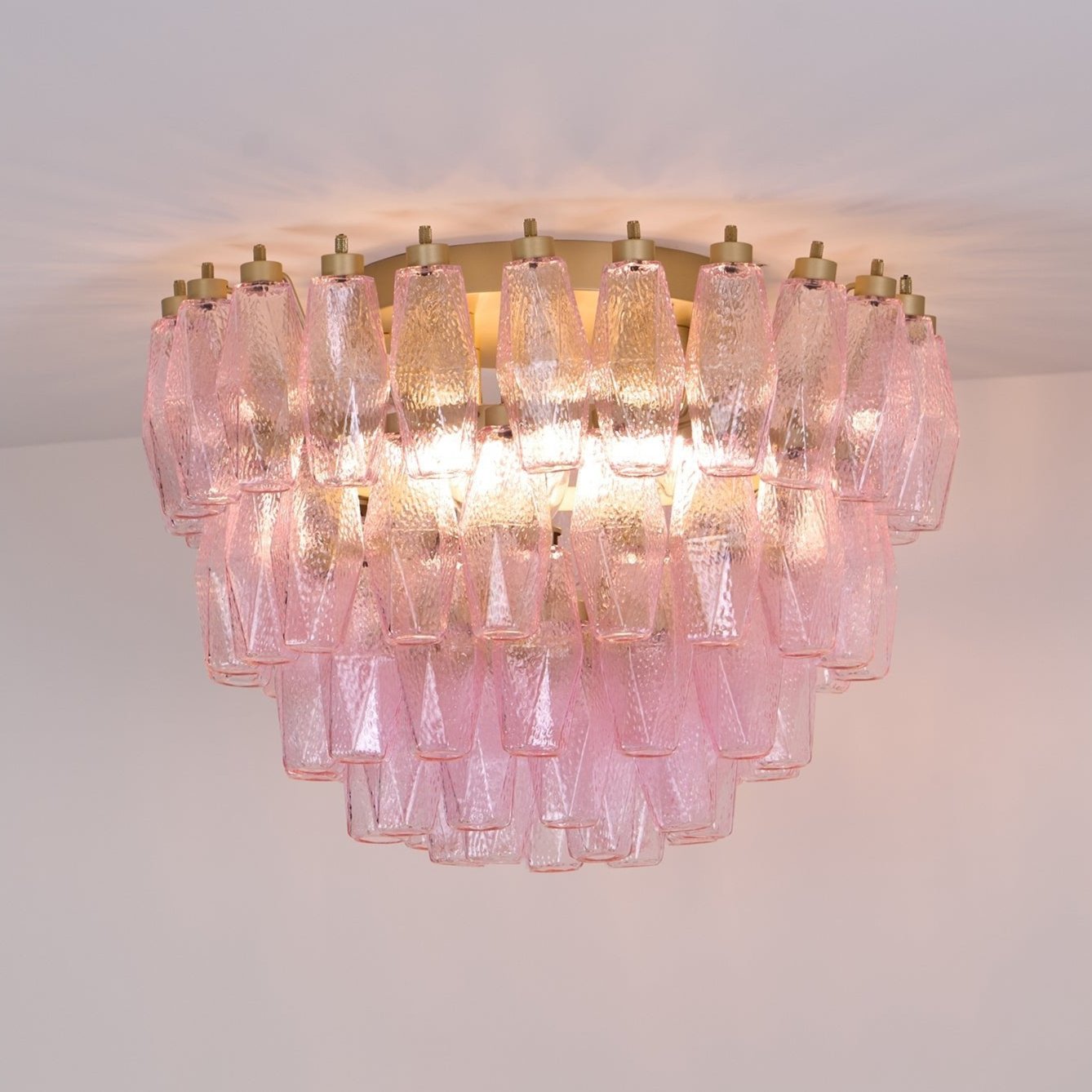 Aurora Ceiling Lamp Poliedri Pink Murano Glass Layered Flush Mount