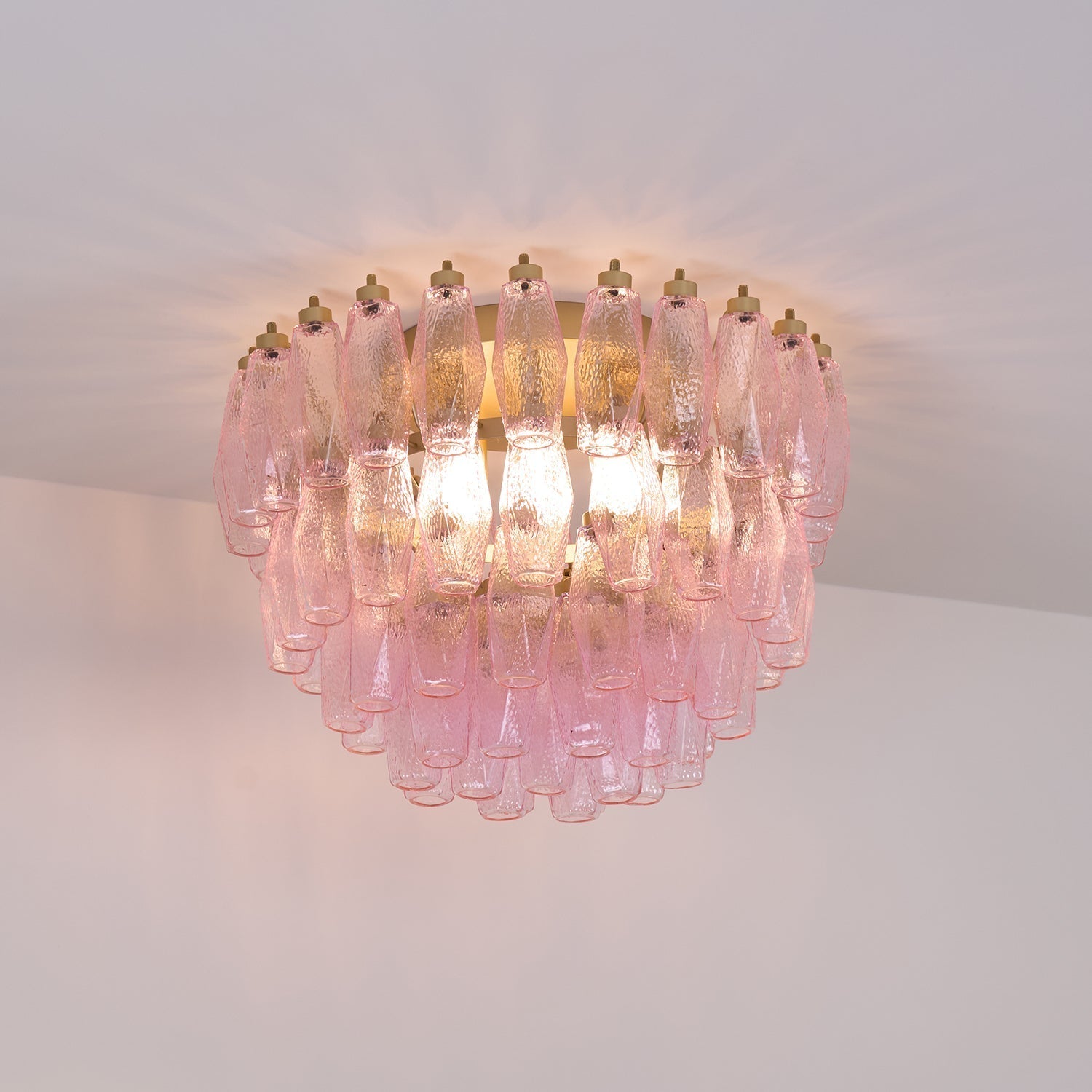 Aurora Ceiling Lamp Poliedri Pink Murano Glass Layered Flush Mount