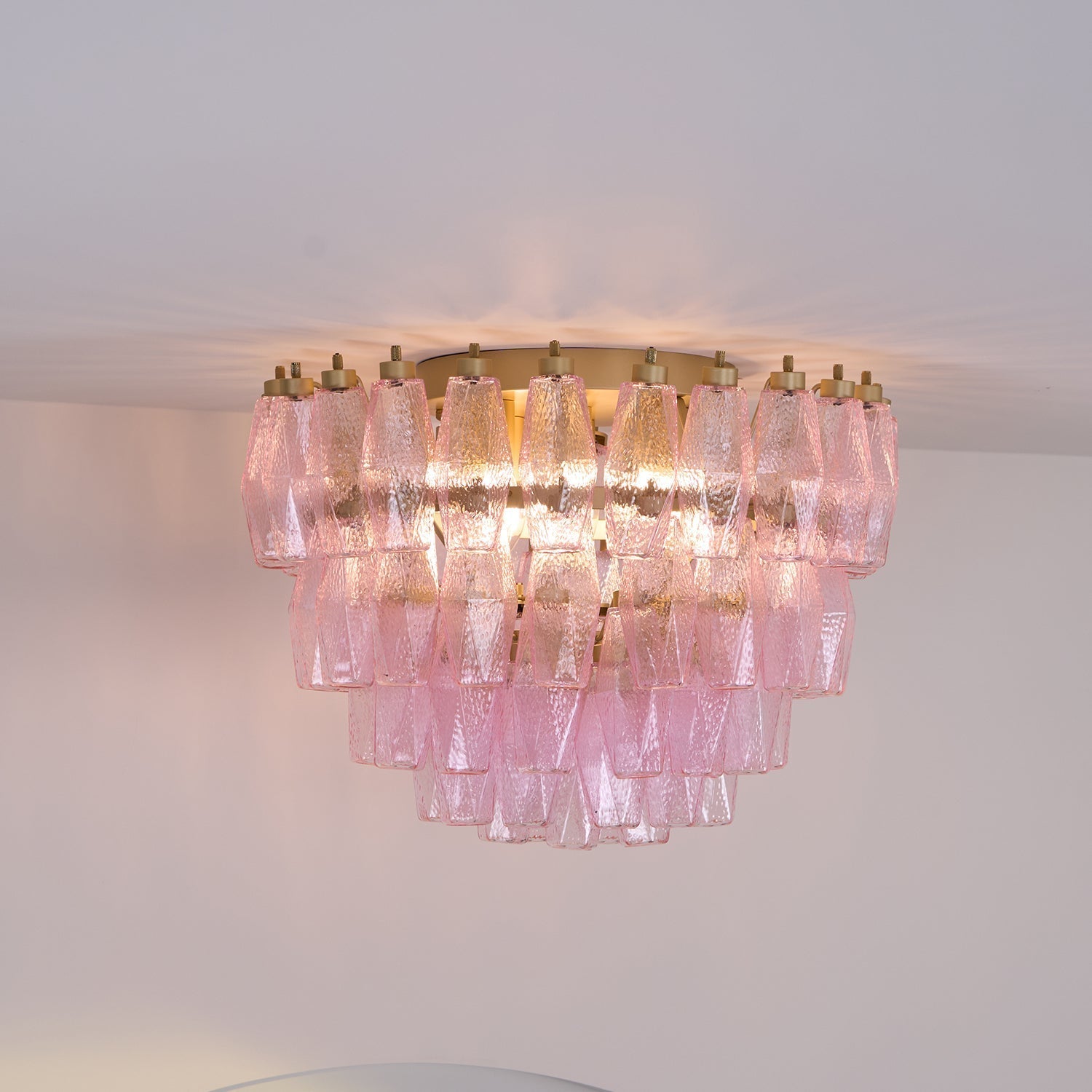 Aurora Ceiling Lamp Poliedri Pink Murano Glass Layered Flush Mount