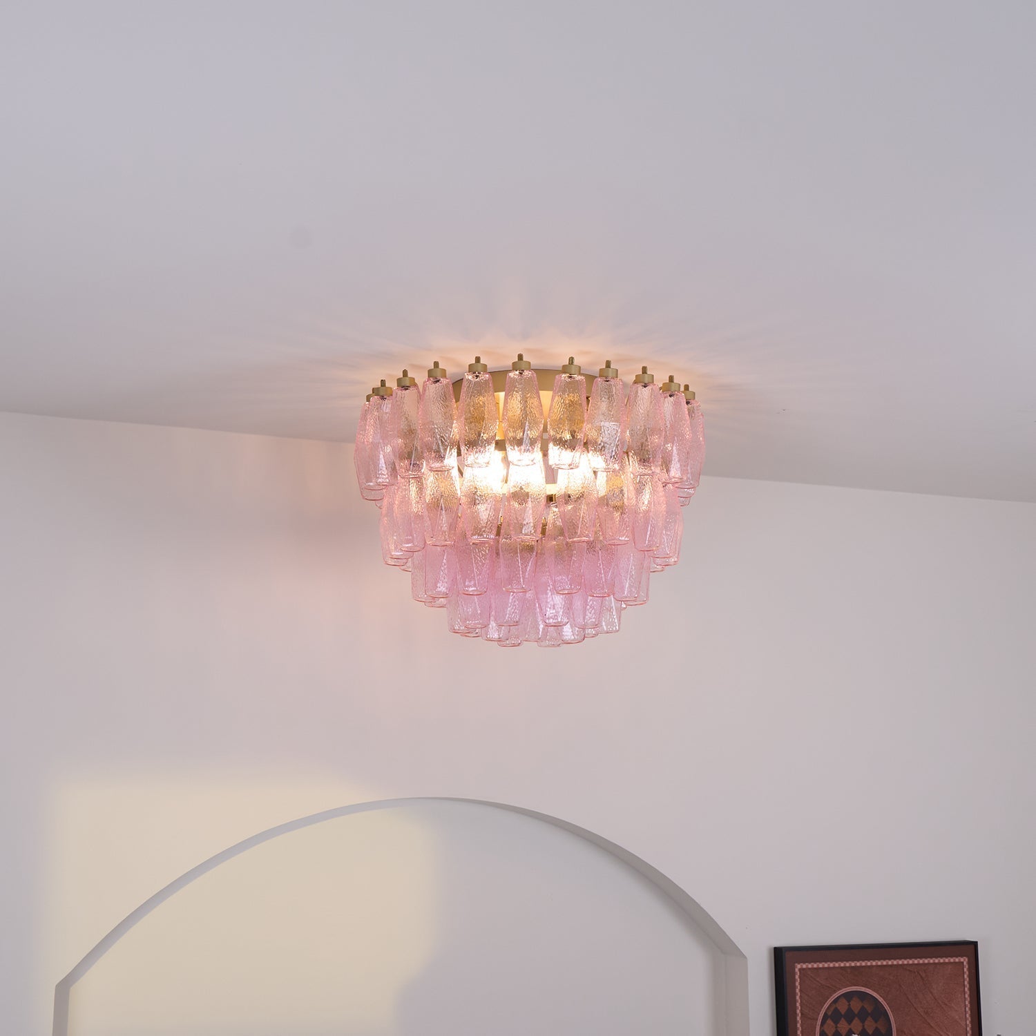 Aurora Ceiling Lamp Poliedri Pink Murano Glass Layered Flush Mount