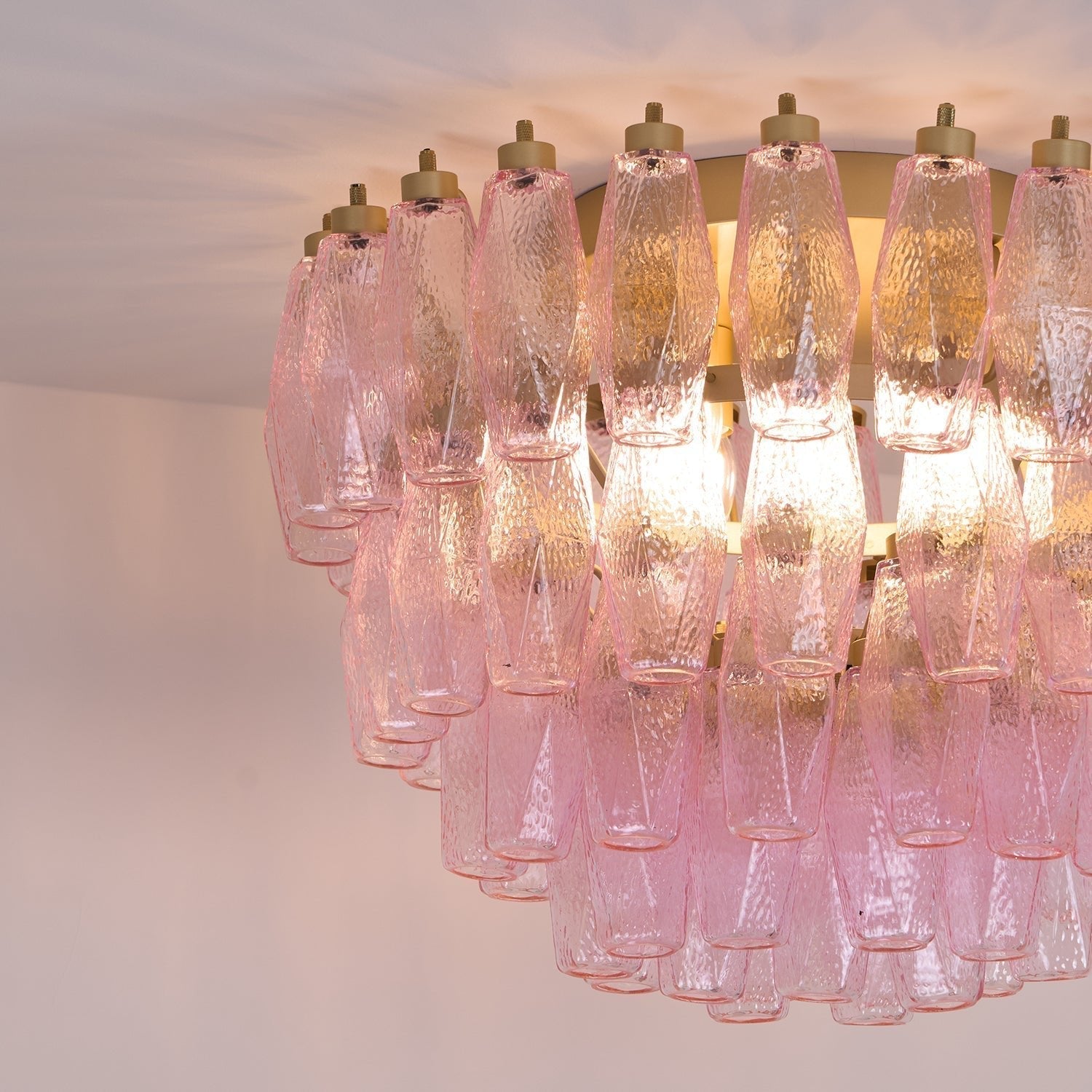 Aurora Ceiling Lamp Poliedri Pink Murano Glass Layered Flush Mount