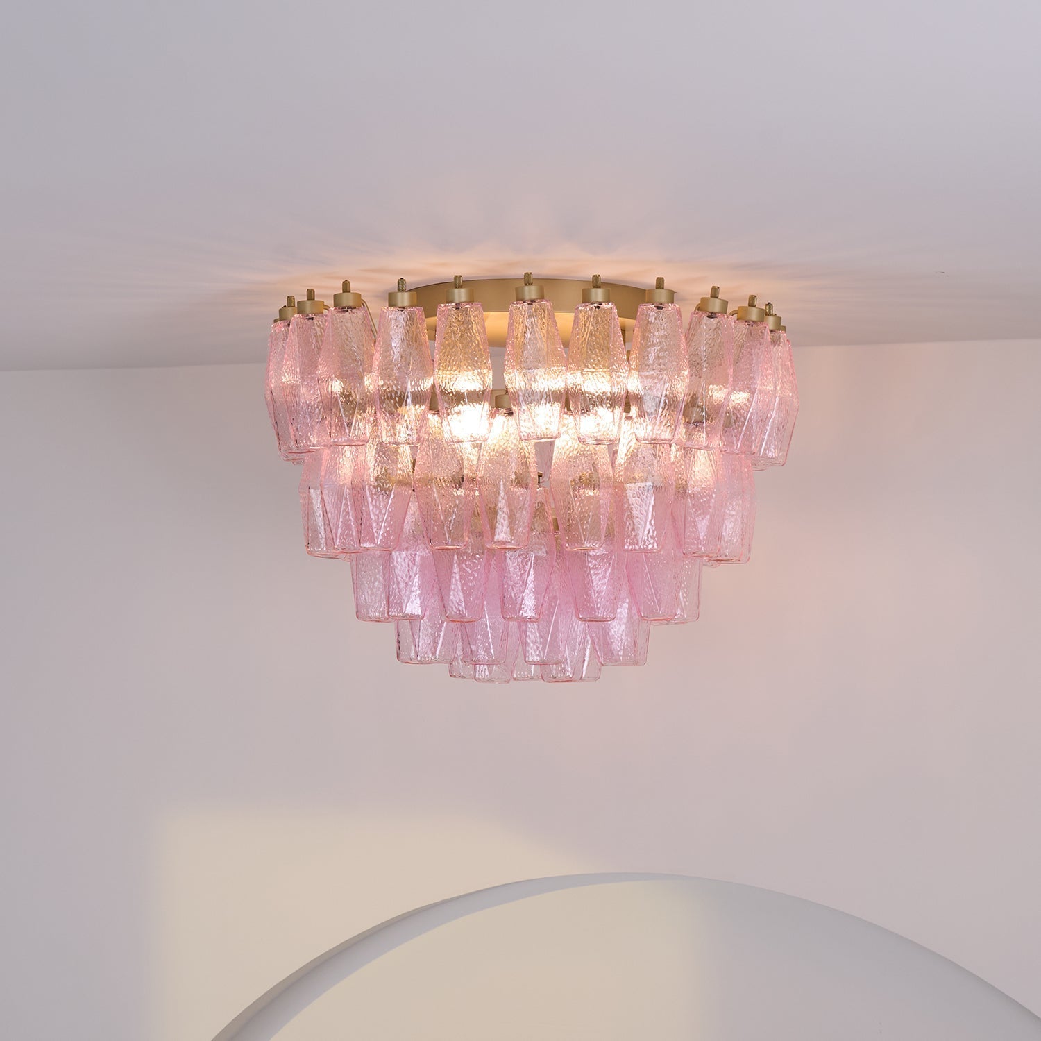 Aurora Ceiling Lamp Poliedri Pink Murano Glass Layered Flush Mount