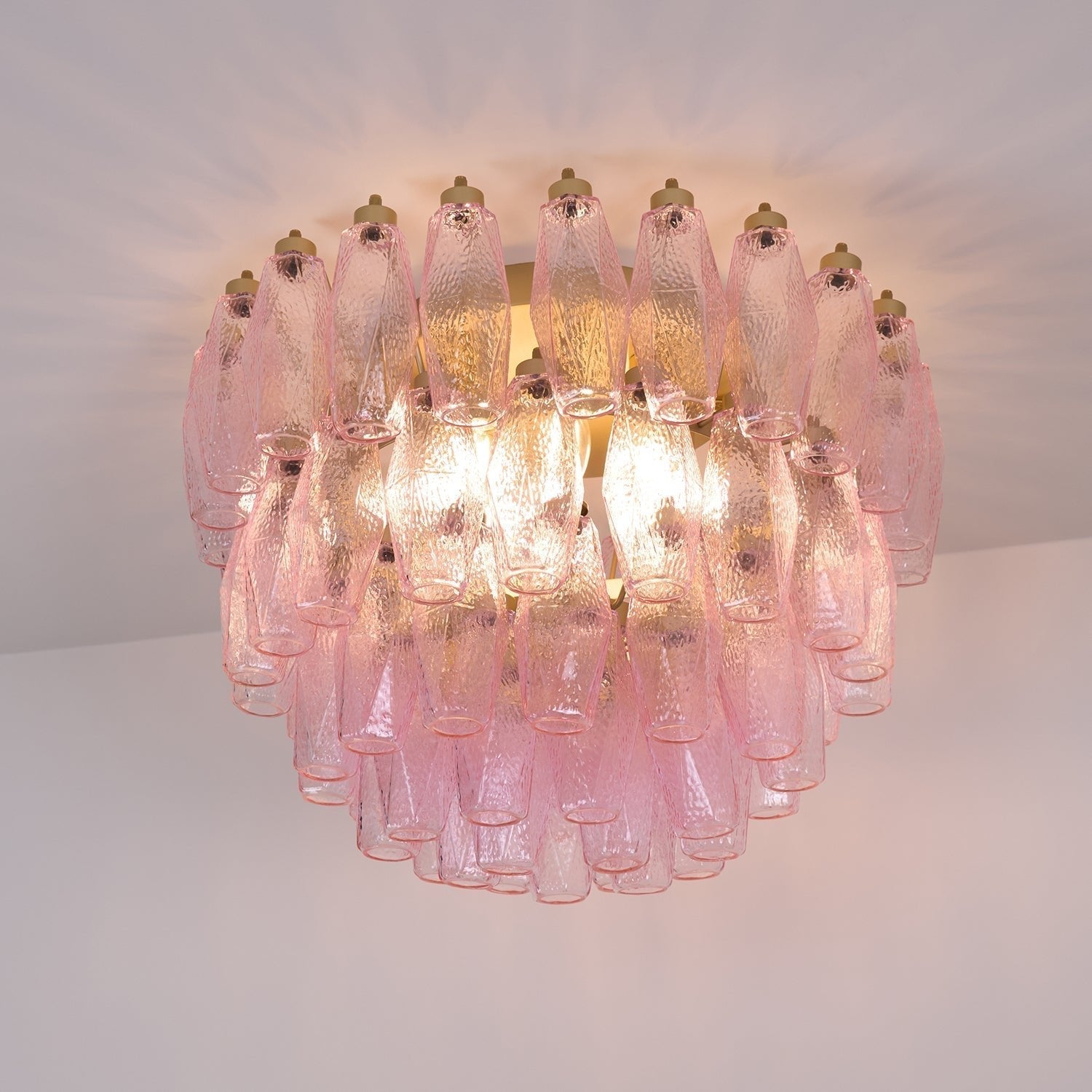 Aurora Ceiling Lamp Poliedri Pink Murano Glass Layered Flush Mount