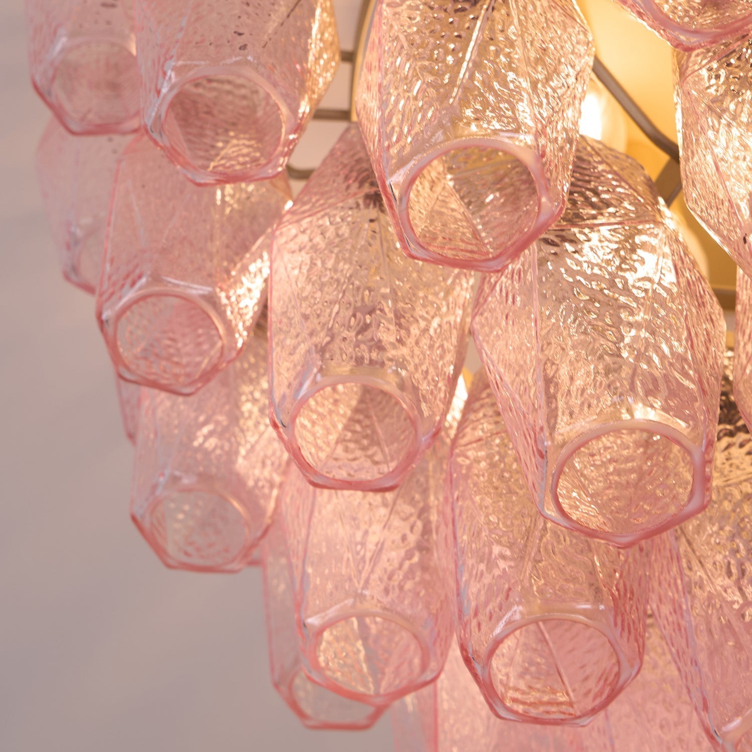 Aurora Ceiling Lamp Poliedri Pink Murano Glass Layered Flush Mount