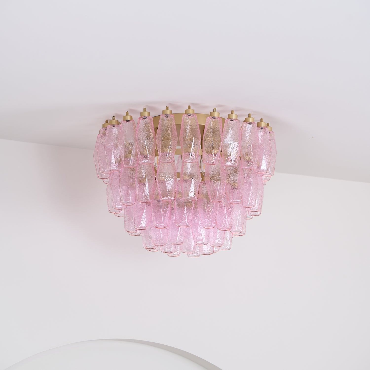 Aurora Ceiling Lamp Poliedri Pink Murano Glass Layered Flush Mount