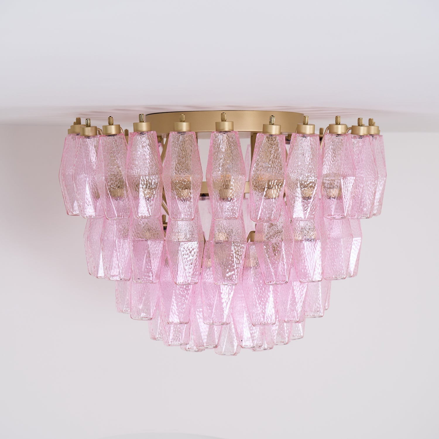 Aurora Ceiling Lamp Poliedri Pink Murano Glass Layered Flush Mount