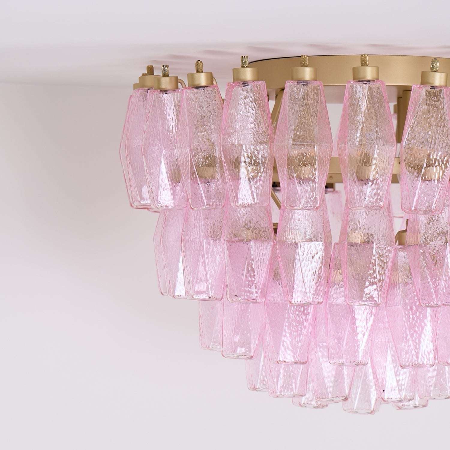 Aurora Ceiling Lamp Poliedri Pink Murano Glass Layered Flush Mount