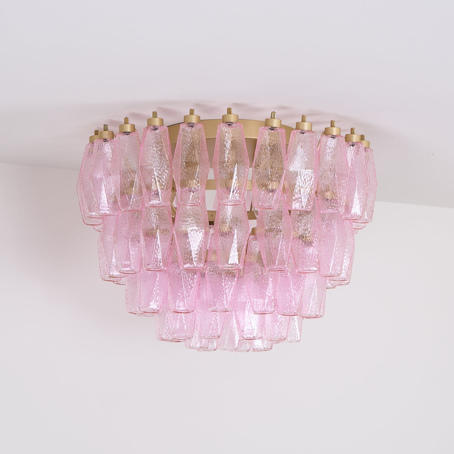 Aurora Ceiling Lamp Poliedri Pink Murano Glass Layered Flush Mount