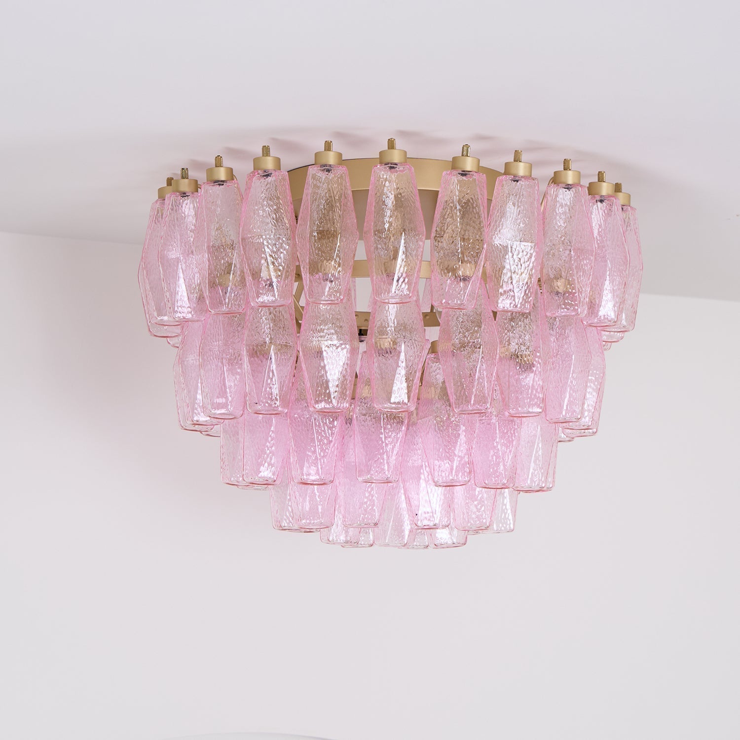 Aurora Ceiling Lamp Poliedri Pink Murano Glass Layered Flush Mount