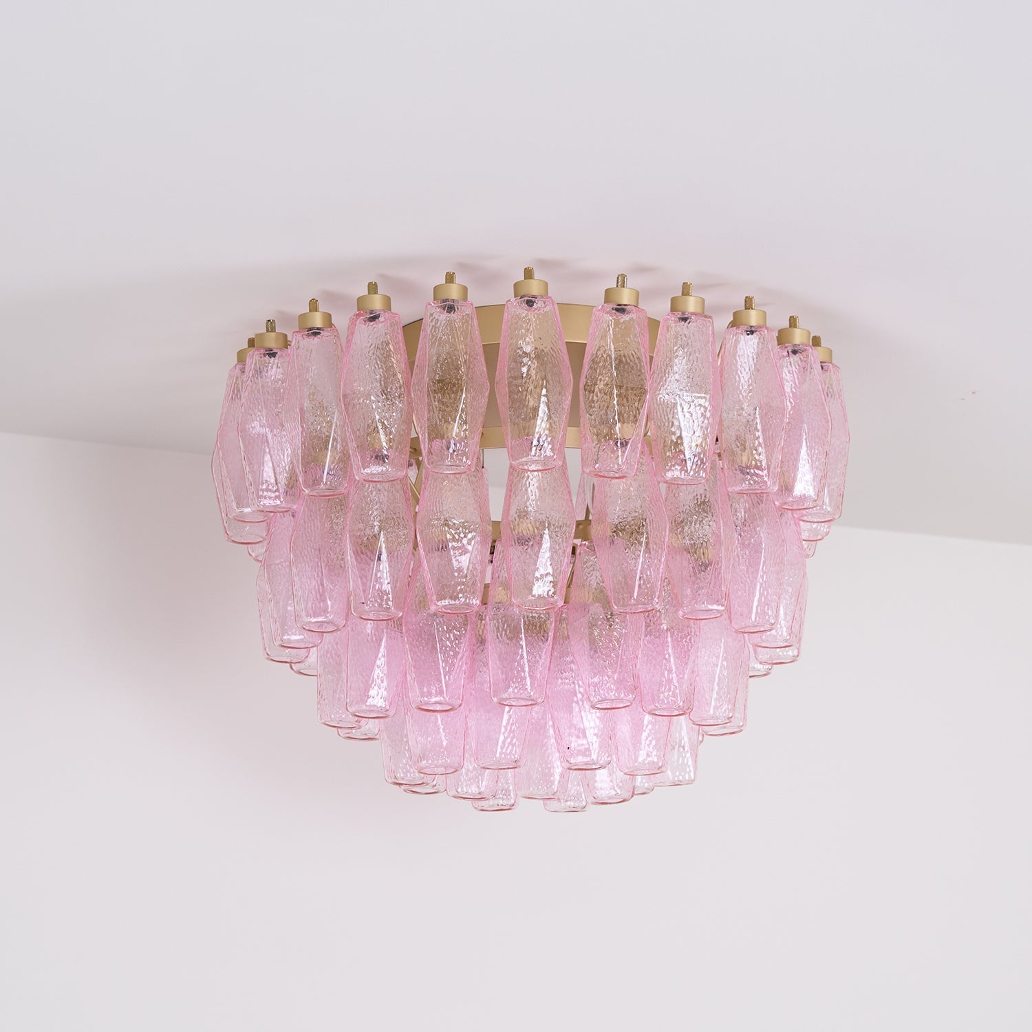Aurora Ceiling Lamp Poliedri Pink Murano Glass Layered Flush Mount