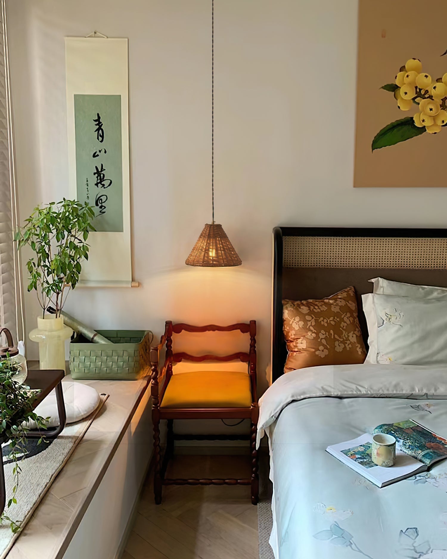 Pendant Lamp Rattan Shade and Metal Body Cone Shape Natural Minimalist - Neutralighting