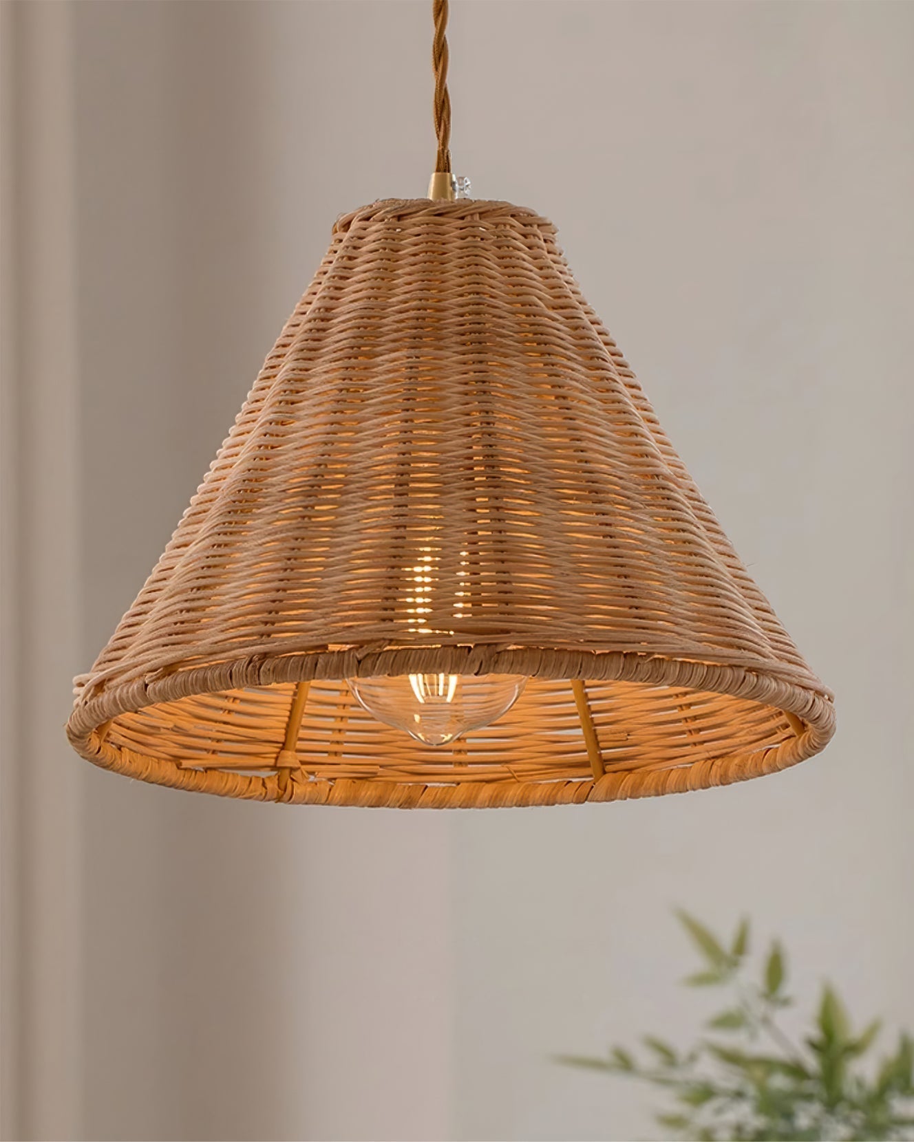 Pendant Lamp Rattan Shade and Metal Body Cone Shape Natural Minimalist - Neutralighting