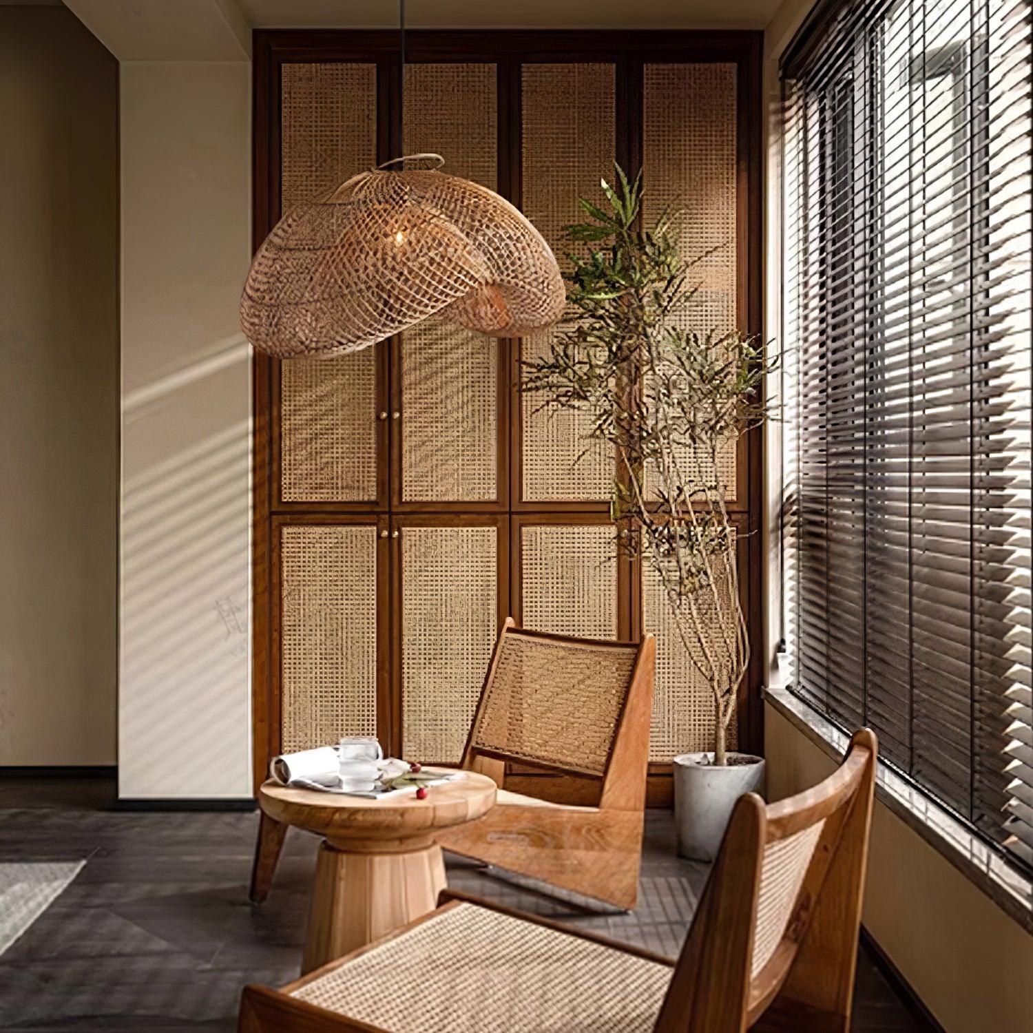 Juno Rustic Rattan Pendant Light Living Room - Neutralighting