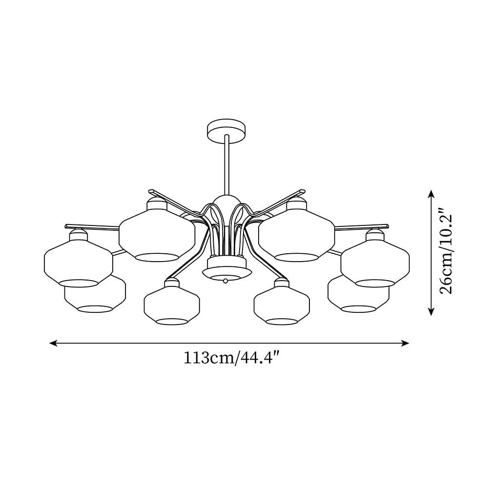 Chandelier White Glass Shades Chrome Walnut Arms Retro - Neutralighting